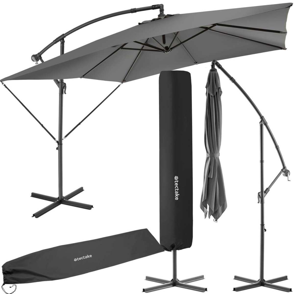 tectake Parasol 250 x 250 cm gris clair