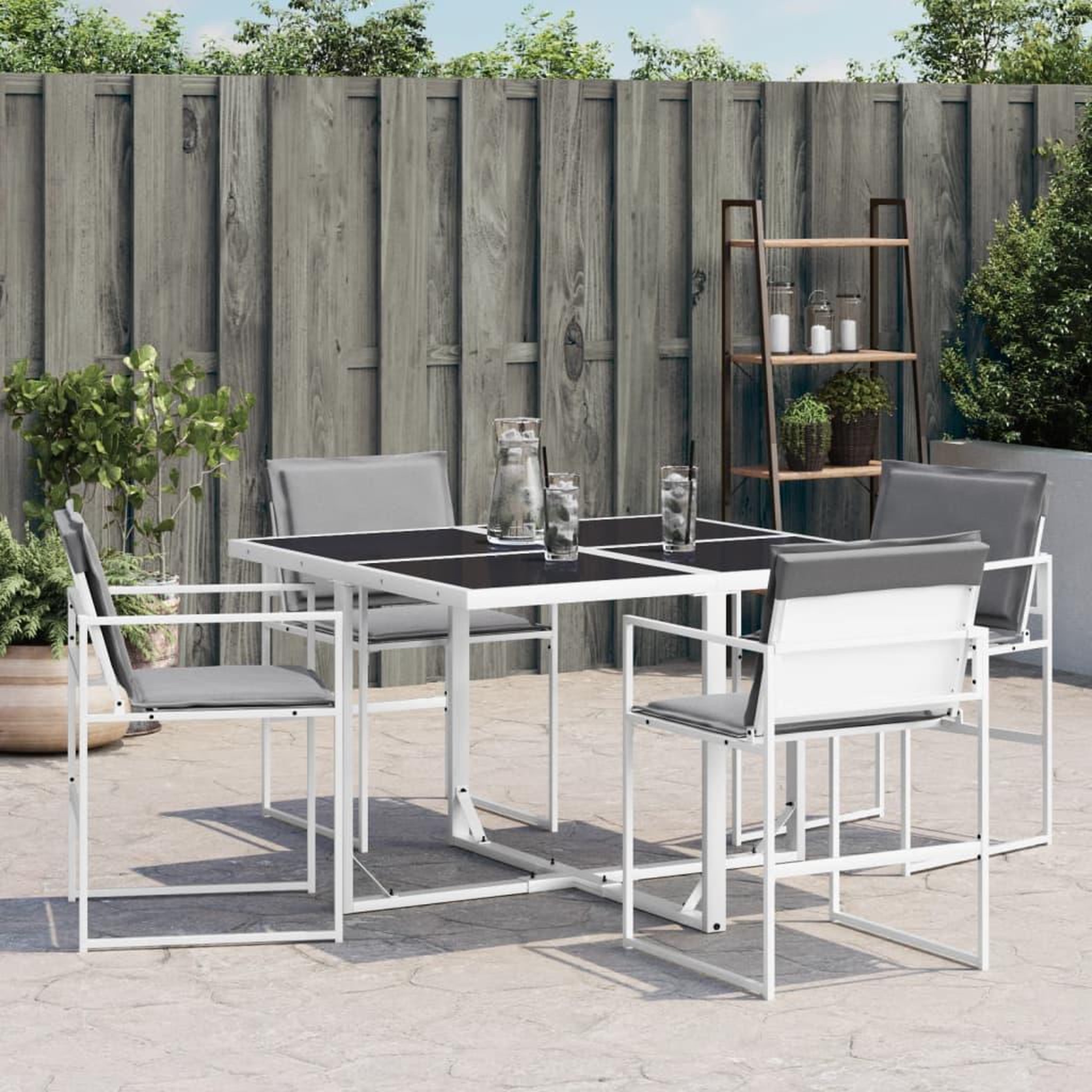 Voir la diapositive 3 : VIDAXL Chaises de jardin avec coussins lot de 4 blanc acier/textilene