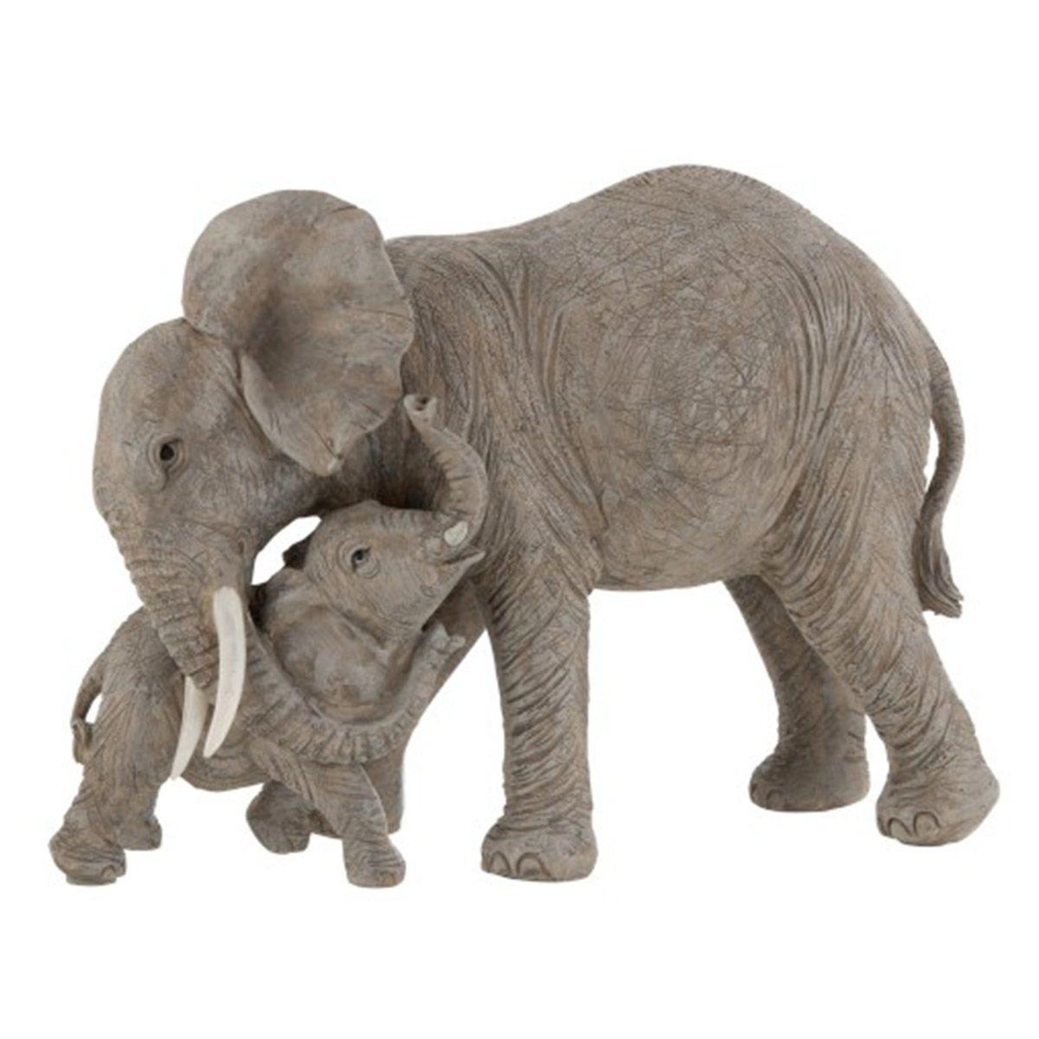 J-LINE Statue déco  eléphant câlin  28cm gris