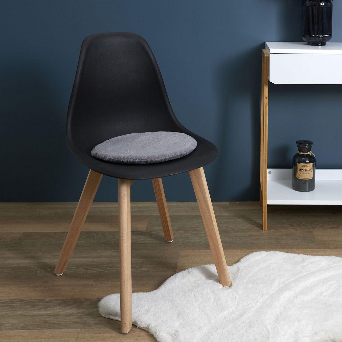 TOILINUX Lot de 6 galettes de chaises rondes imitiation fourrure - Diamètre 34 cm - Gris