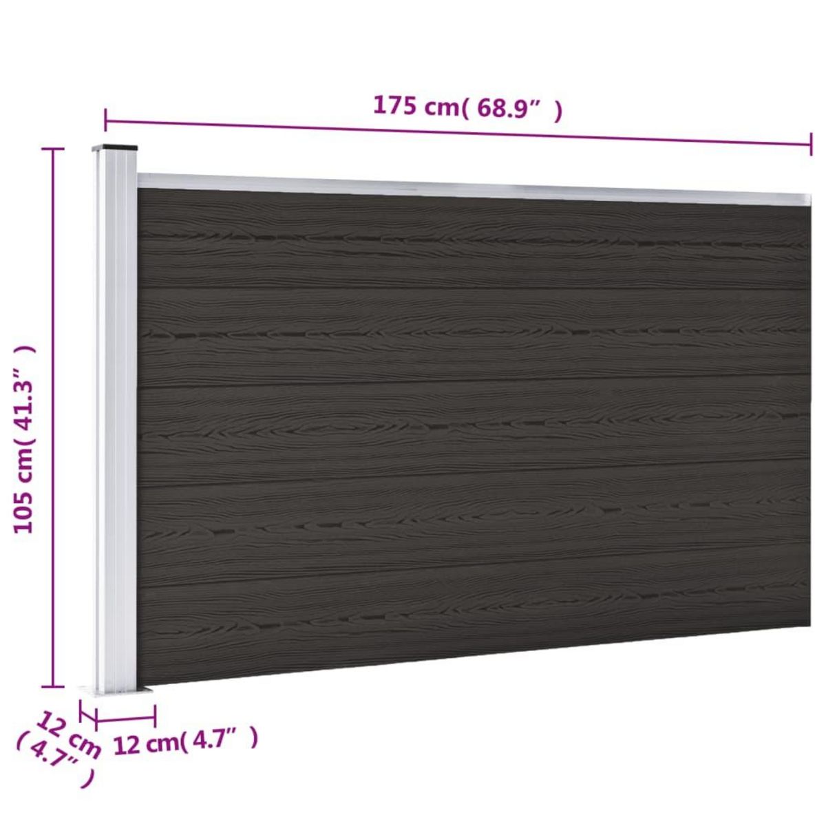 VIDAXL Panneau de cloture WPC 175x105 cm Noir