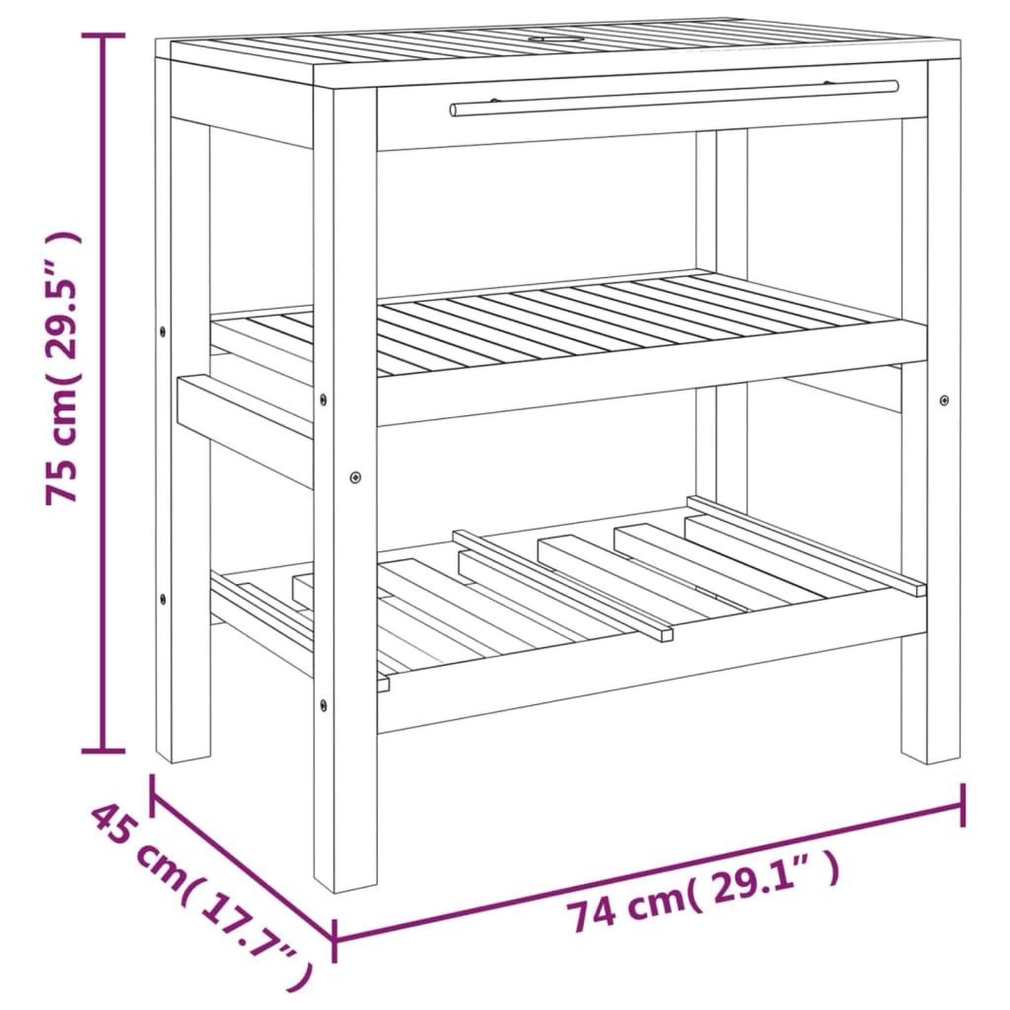 Voir la diapositive 6 : VIDAXL Armoire de salle de bain avec 2 etageres 74x45x75cm bois massif