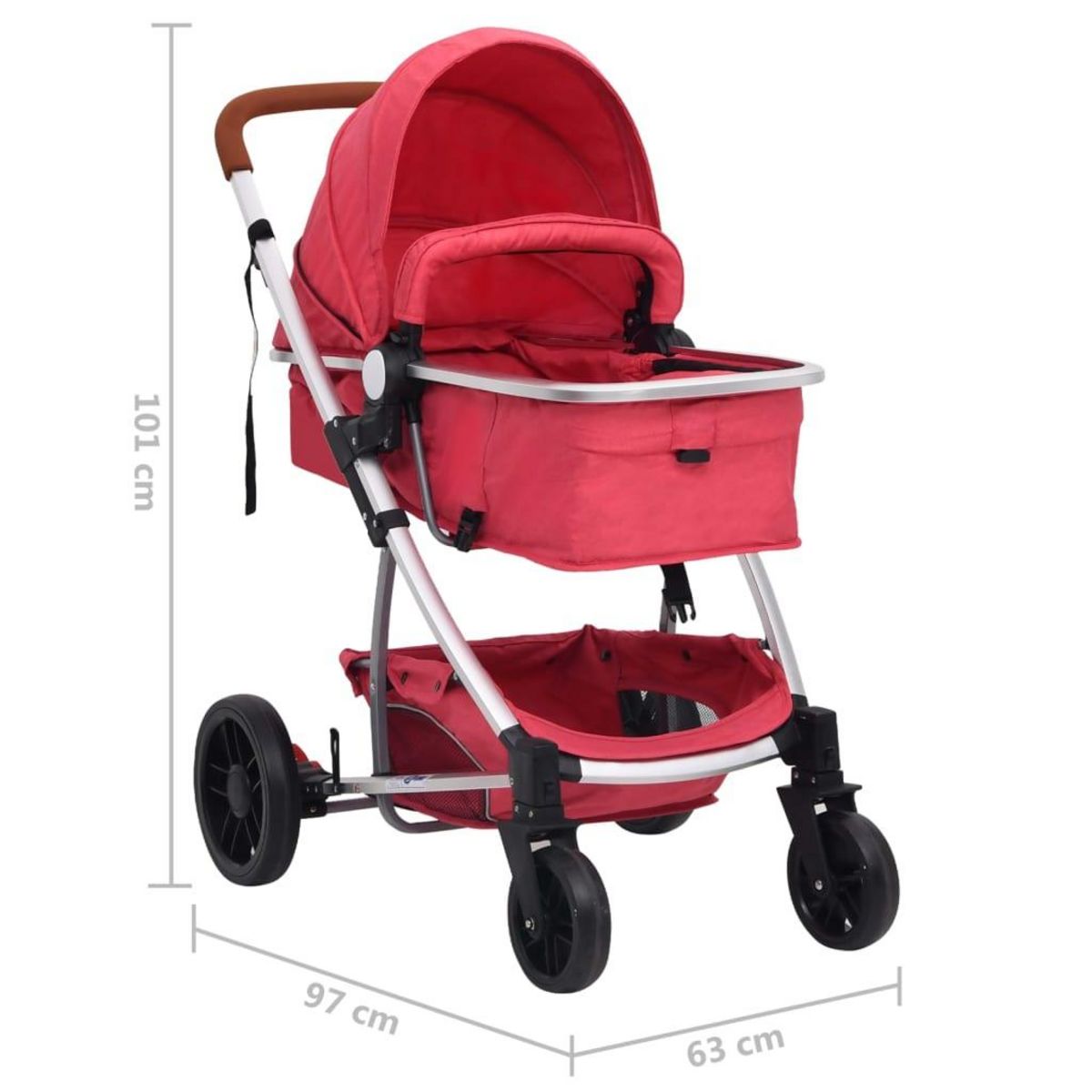 VIDAXL Poussette pour bebe 3-en-1 Rouge Aluminium