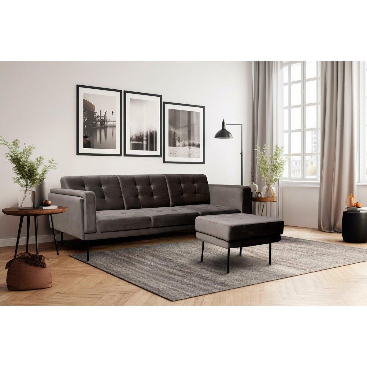 Habitat et Jardin Canapé d'angle reversible en velours  Noé  - 3 places - Gris