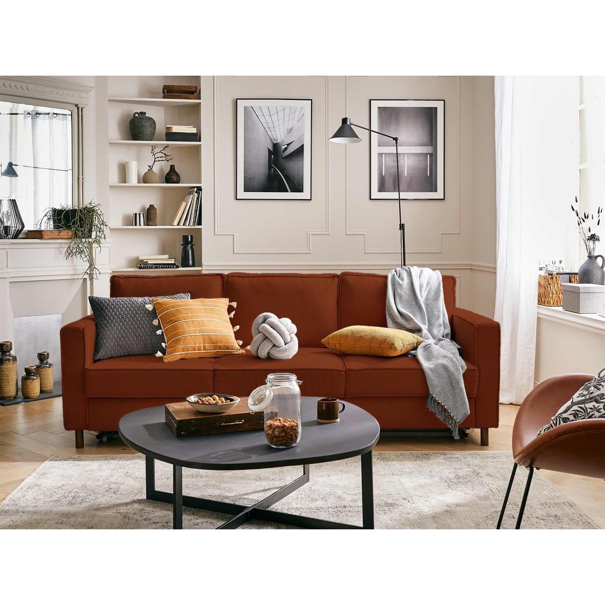 LISA DESIGN Jake - canapé 3 places - convertible - en velours côtelé