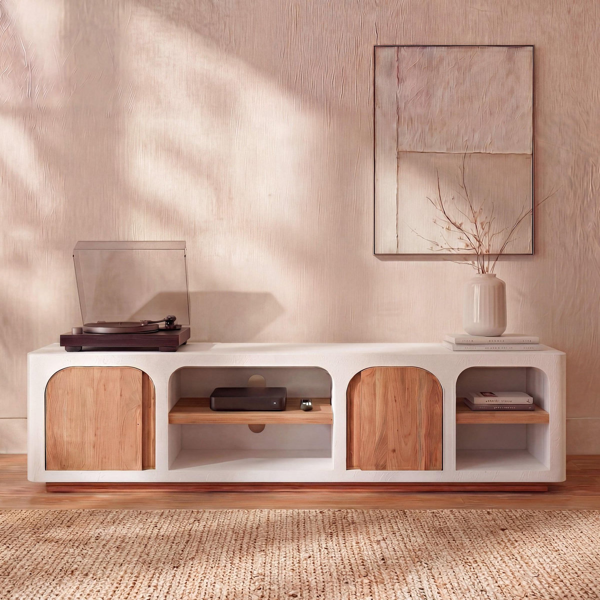 Rendez vous déco Meuble TV en plâtre blanc cassé 180 cm-Fira