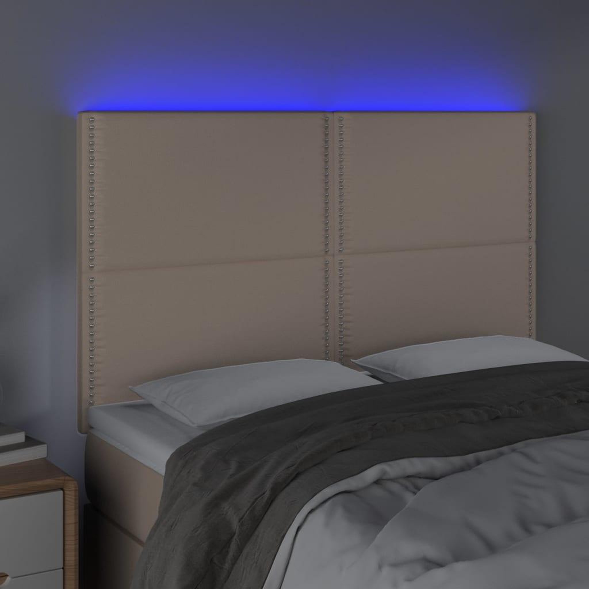 Voir la diapositive 3 : VIDAXL Tete de lit a LED Cappuccino 144x5x118/128 cm Similicuir
