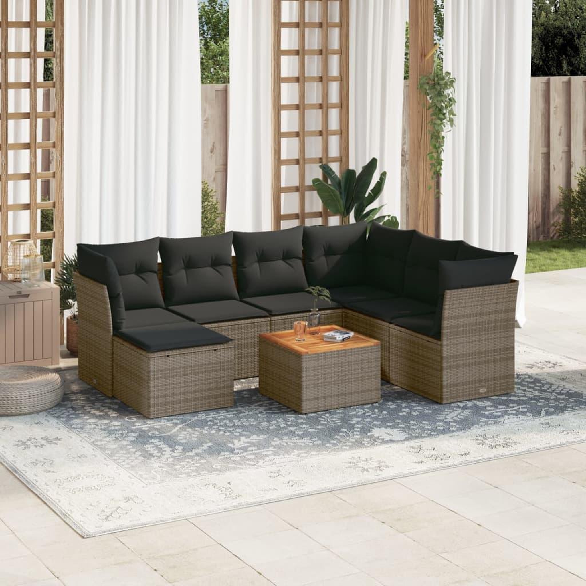 VIDAXL Salon de jardin 8 pcs avec coussins gris resine tressee