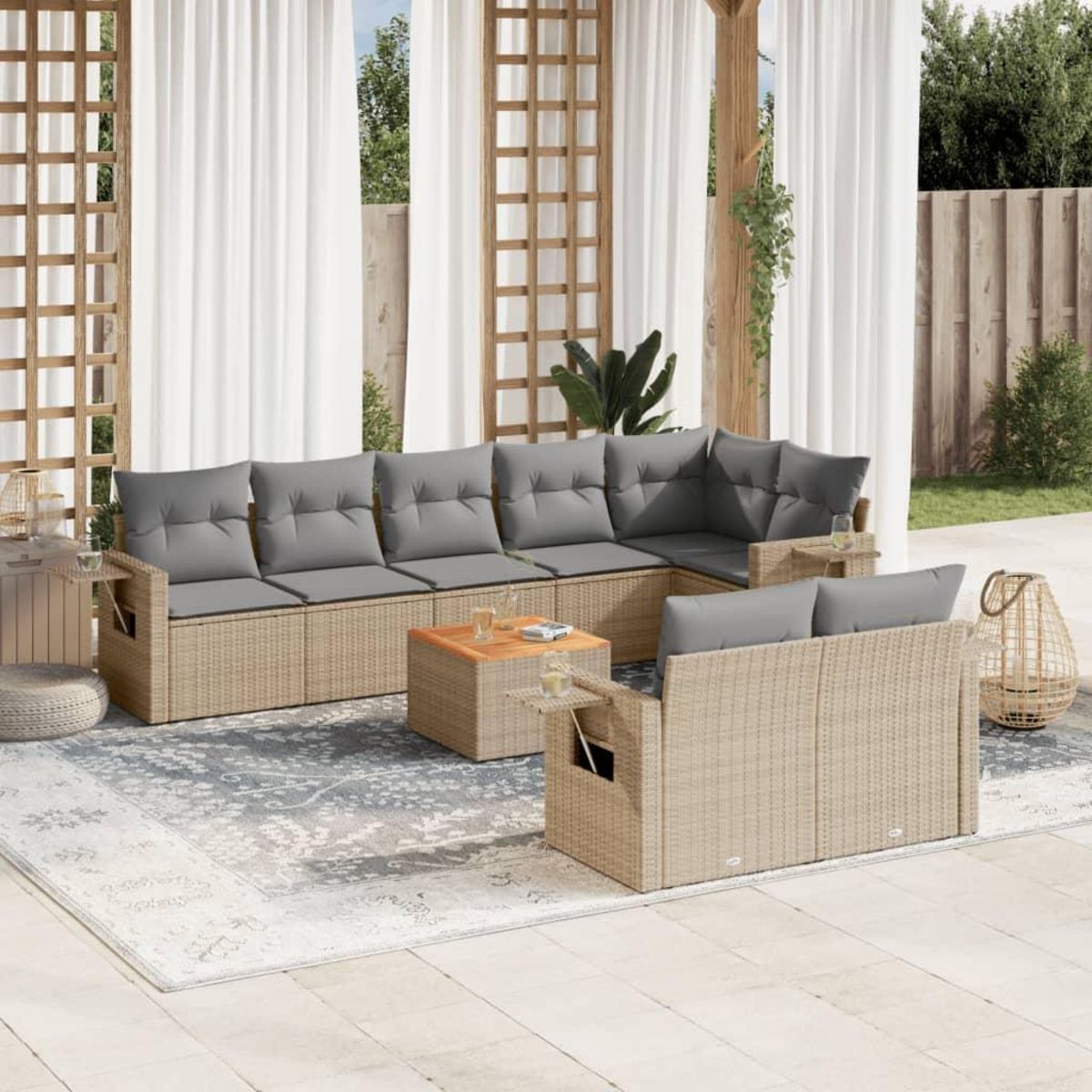 VIDAXL Salon de jardin avec coussins 9 pcs beige resine tressee