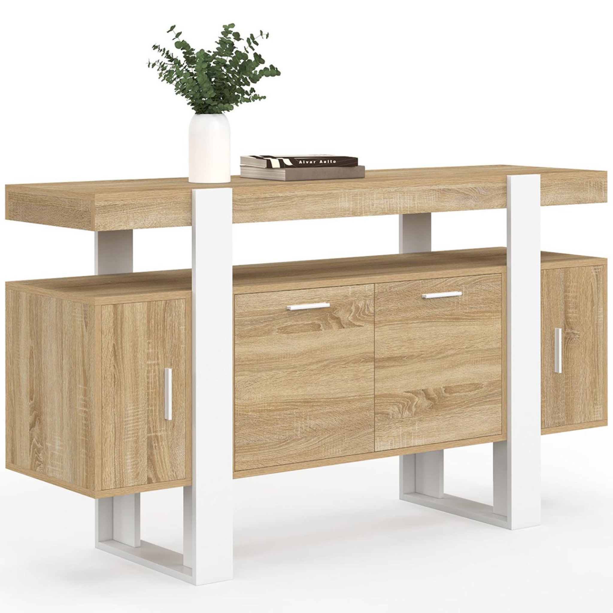 ID MARKET Buffet 140 cm phoenix 4 portes bois et blanc