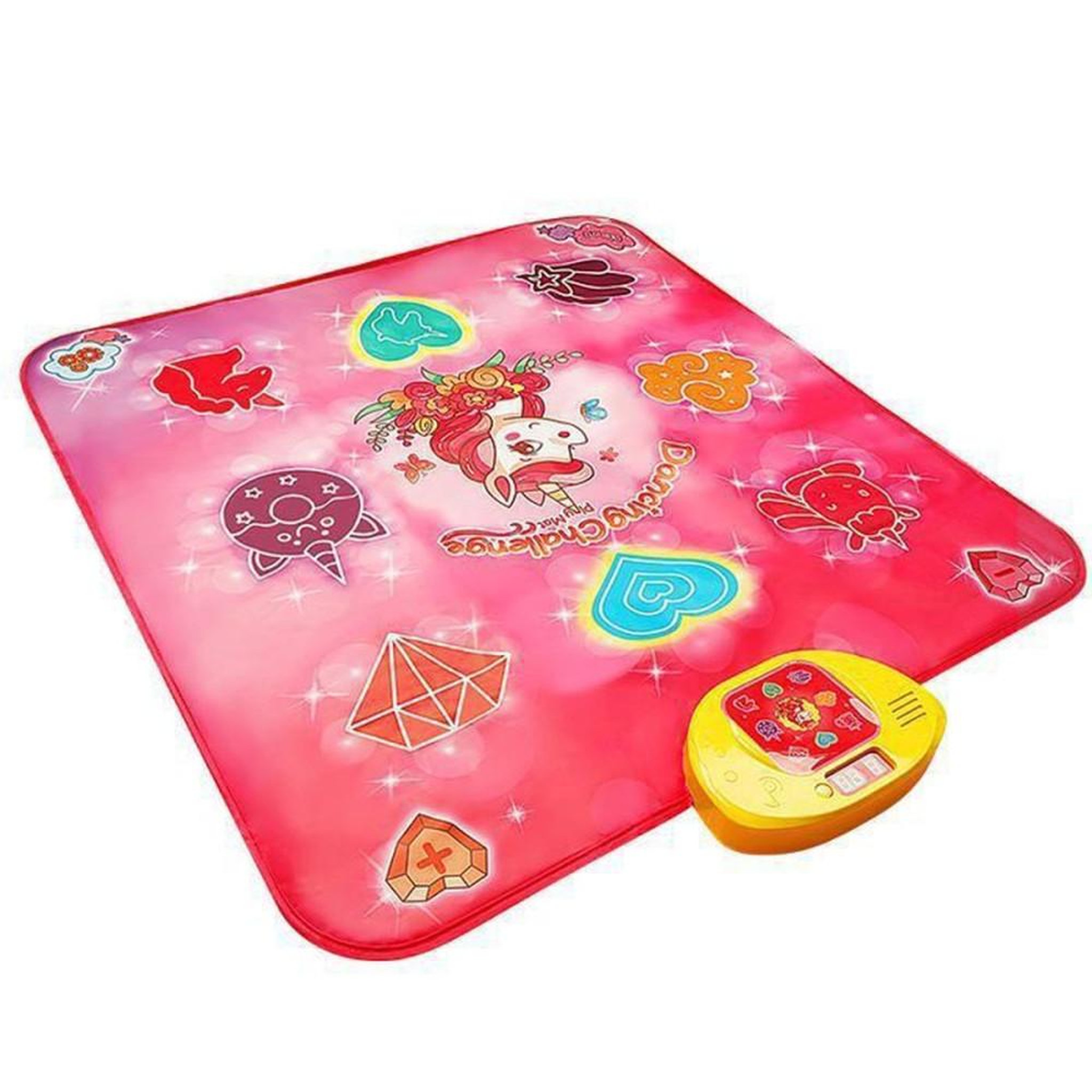 VARO Tapis de danse musical LED pour enfants 3+ VATOS rose, 5 jeux, 3 niveaux, volume réglable, contrôleur jaune, 8 zones