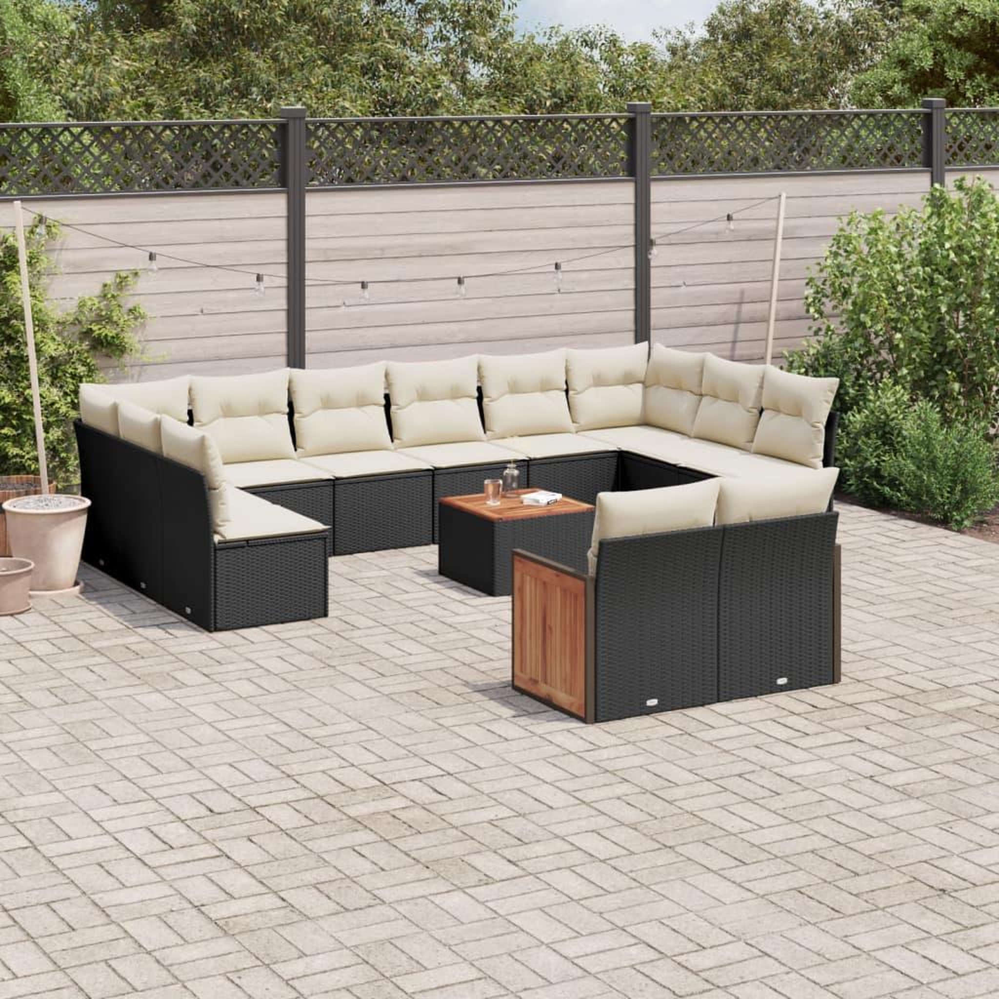 VIDAXL Salon de jardin avec coussins 13 pcs noir resine tressee
