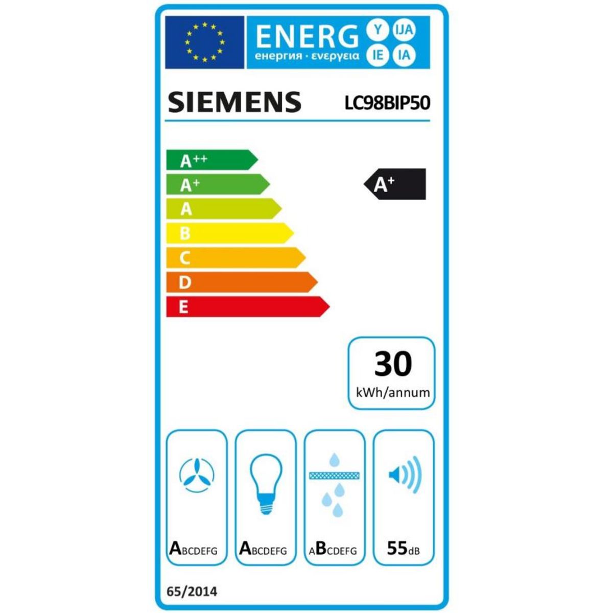 Siemens Hotte décorative murale 90cm 55db 843m3/h inox - lc98bip50