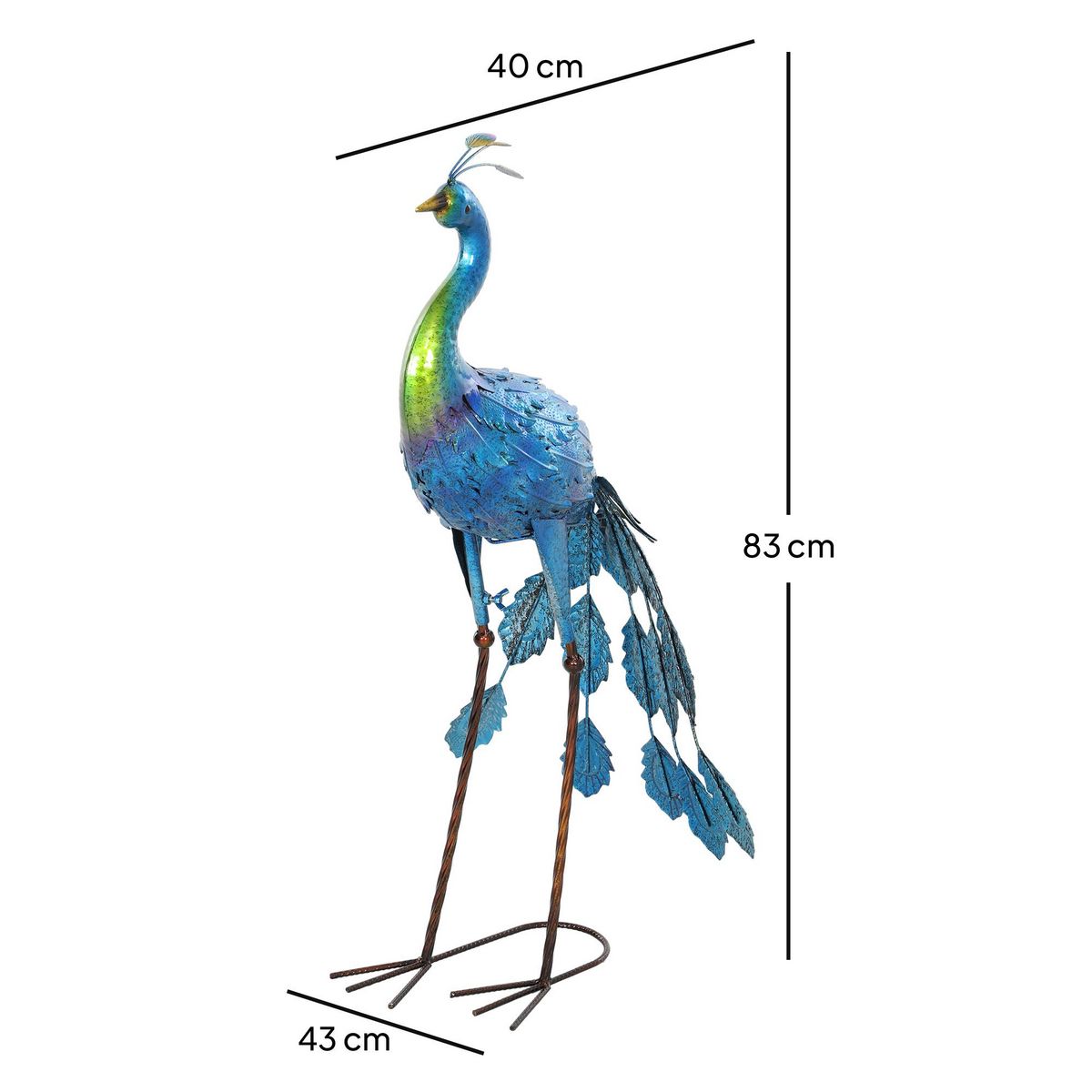 OUTSUNNY Statue de jardin paon H. 83 cm - décoration de jardin - métal bleu