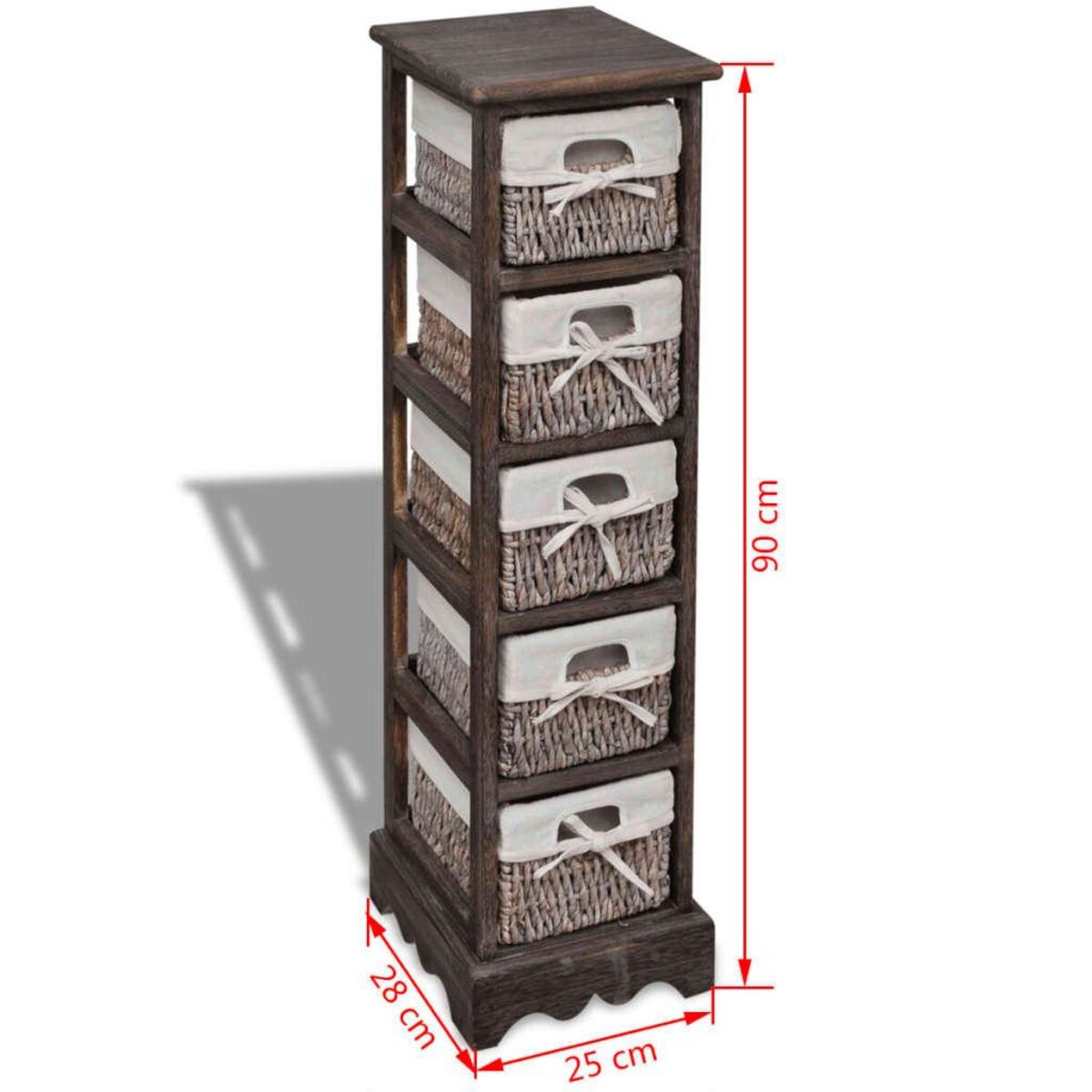 VIDAXL Etagere de rangement en bois 5 paniers en tissage Marron