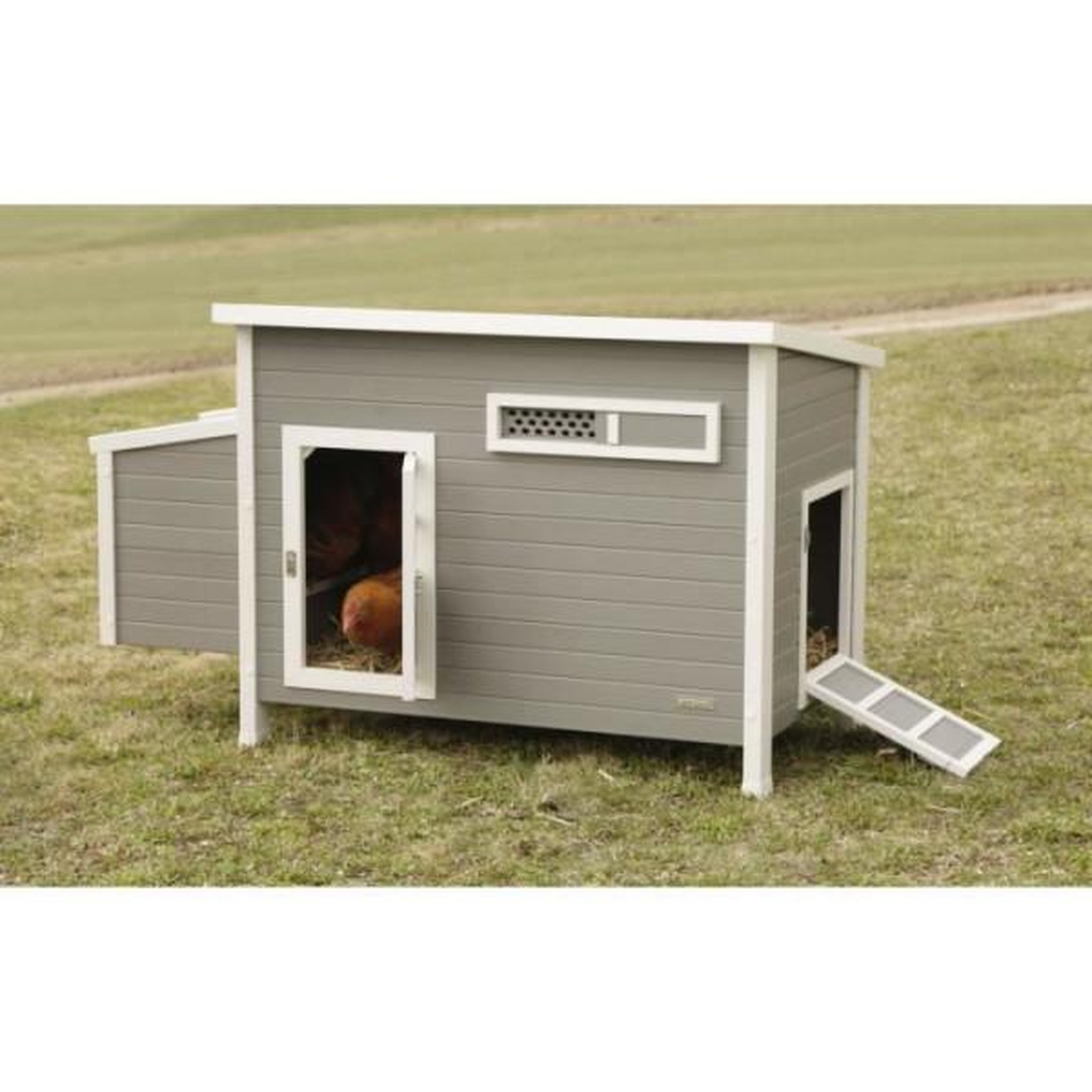Voir la diapositive 4 : KERBL Kerbl Poulailler Barney Plastique 2-4 poules - 137x73x83 cm - Gris et blanc - 60% PVC 40% bois