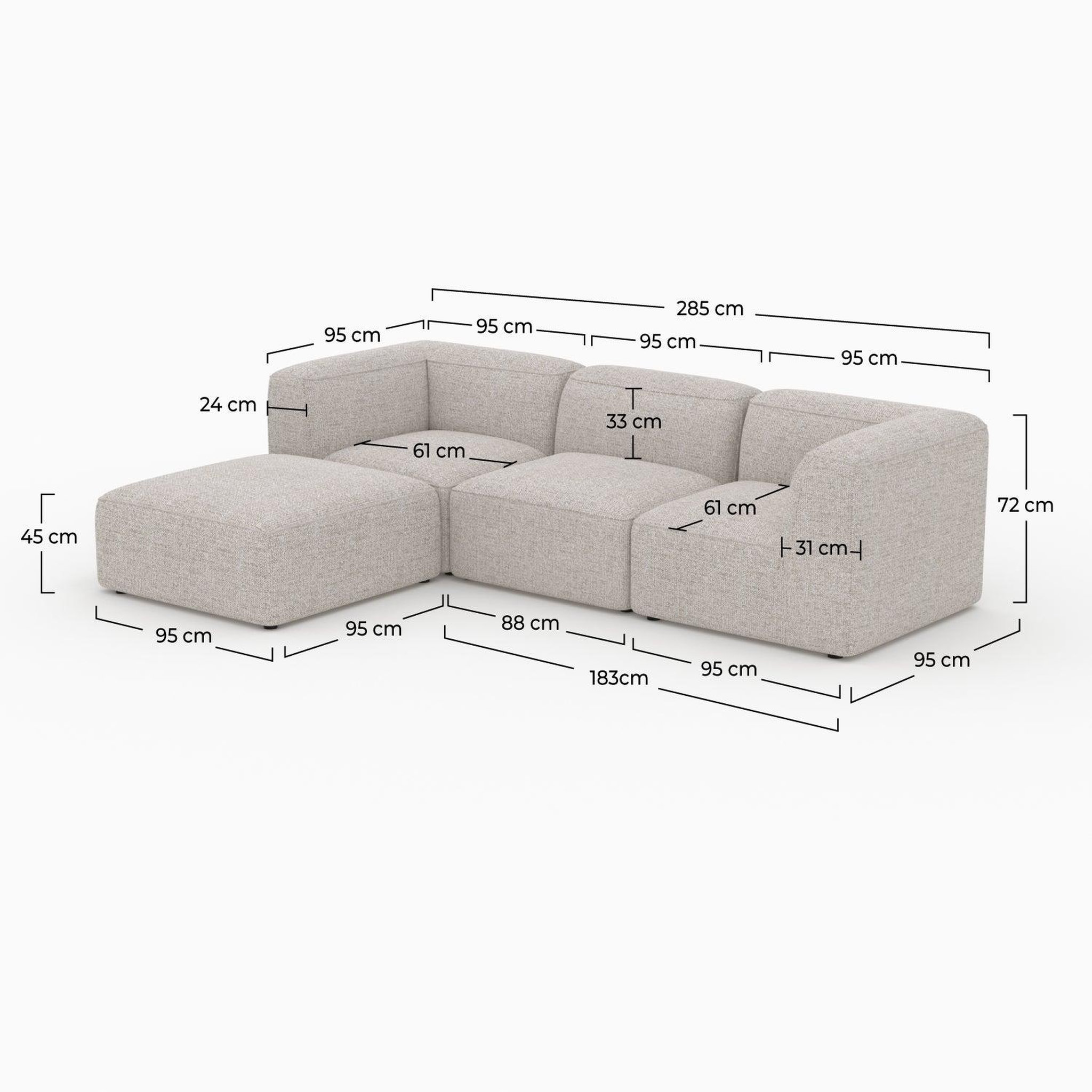 Voir la diapositive 4 : MAISON PAVANE Canapé modulable en tissu beige 3 places avec pouf-Hestia
