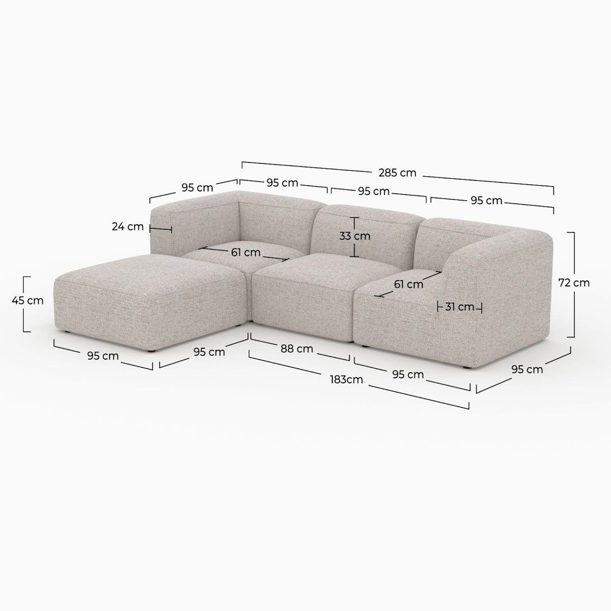 MAISON PAVANE Canapé modulable en tissu beige 3 places avec pouf-Hestia
