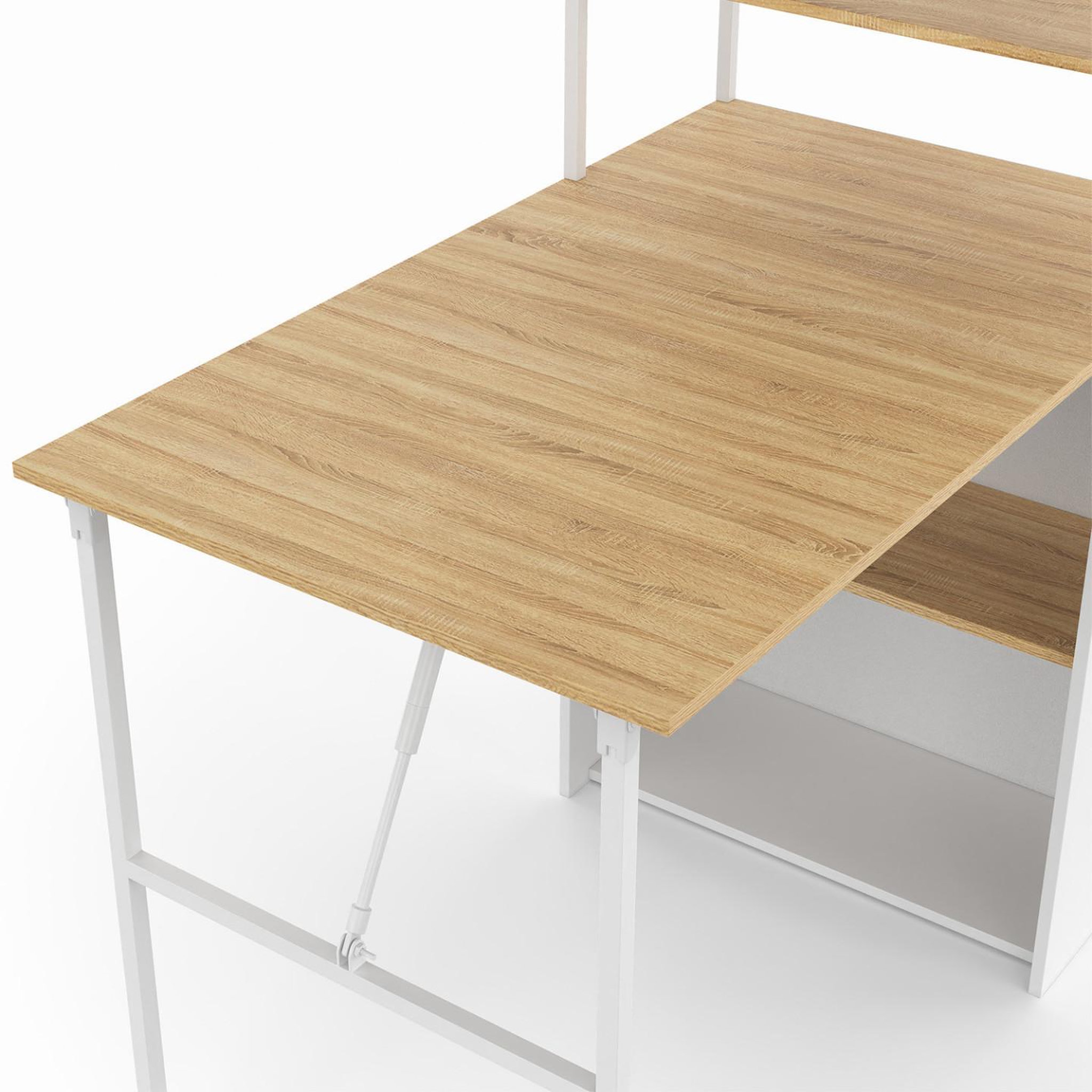 Voir la diapositive 6 : ID MARKET Bureau bibliothèque pliable ray plateau rabattable bois façon hêtre et blanc