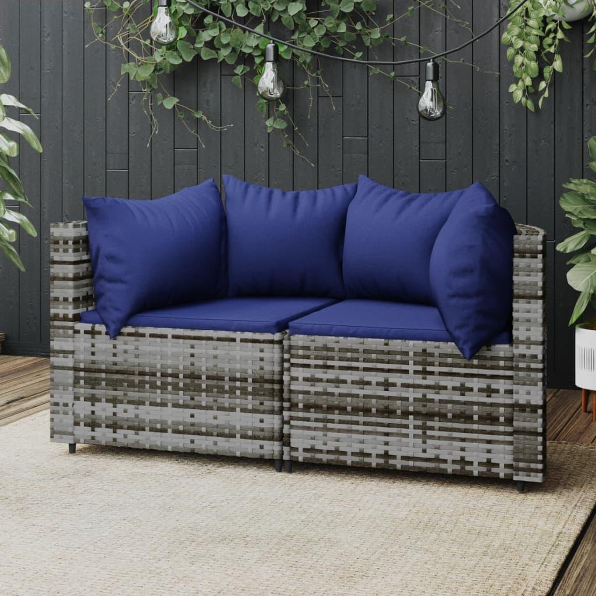 Voir la diapositive 1 : VIDAXL Canapes d'angle de jardin et coussins 2 pcs gris resine tressee