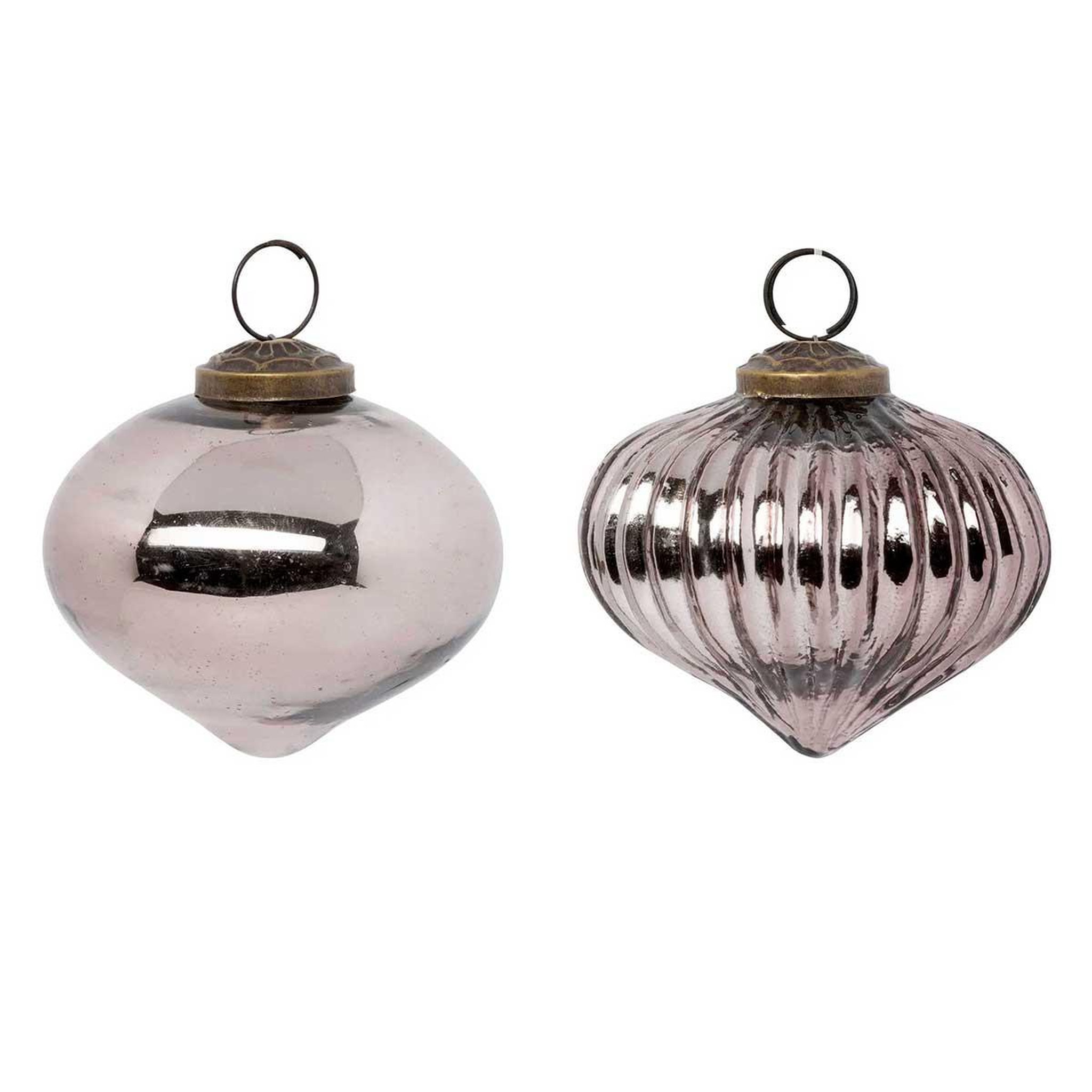 ATMOSPHERA Lot de 2 boules de noël en verre  goutte  8cm marron