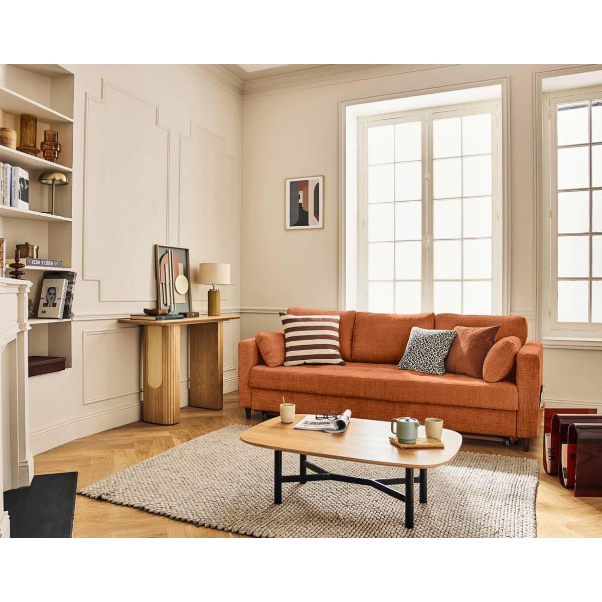 LISA DESIGN Anna - canapé droit 3 places convertible avec poche en velours texturé