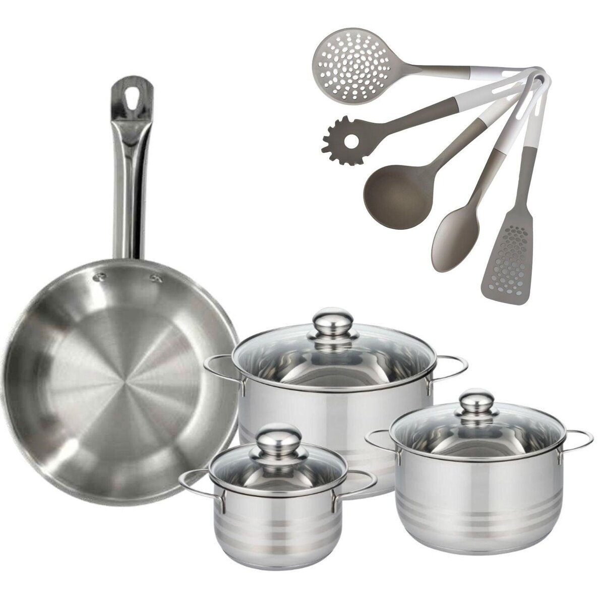 Fackelmann Lot Poêle 28cm Fackelmann Eterna & 3 Faitouts 16/20/24 cm avec 5 ustensiles