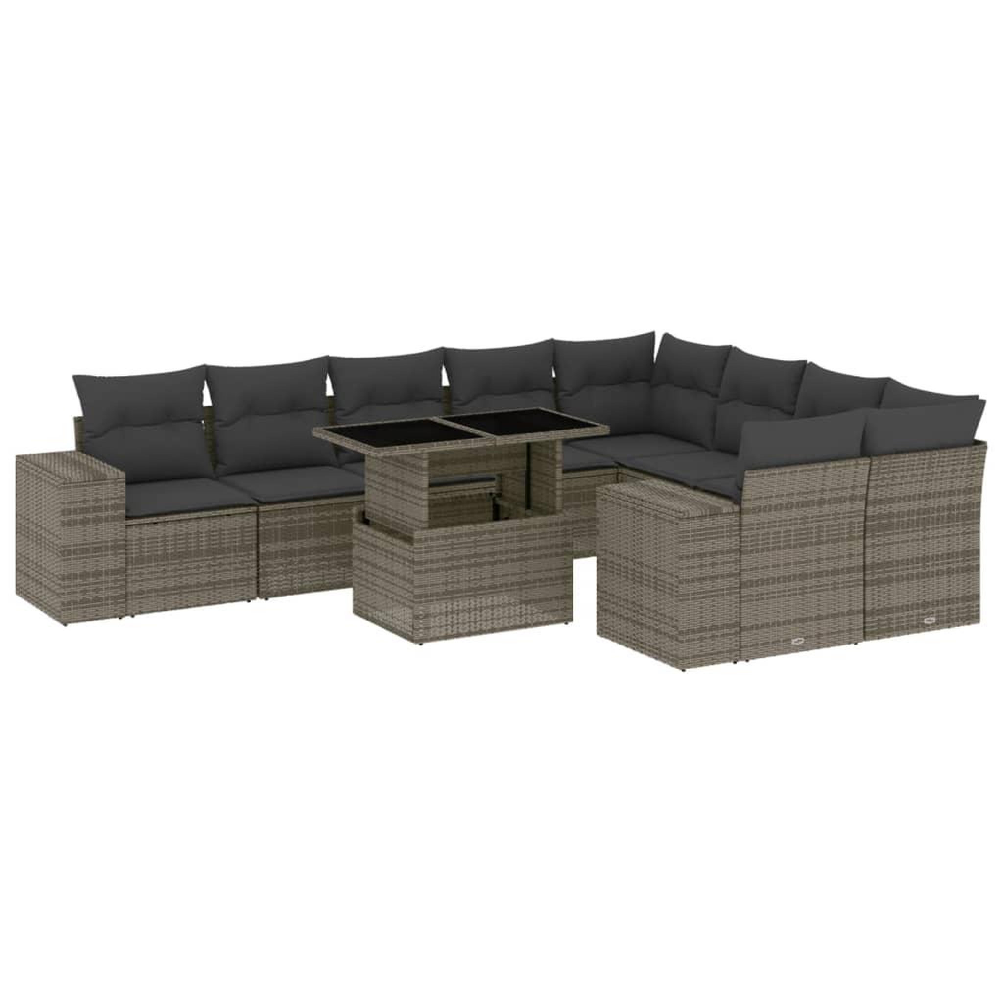 Voir la diapositive 2 : VIDAXL Salon de jardin avec coussins 10 pcs gris resine tressee