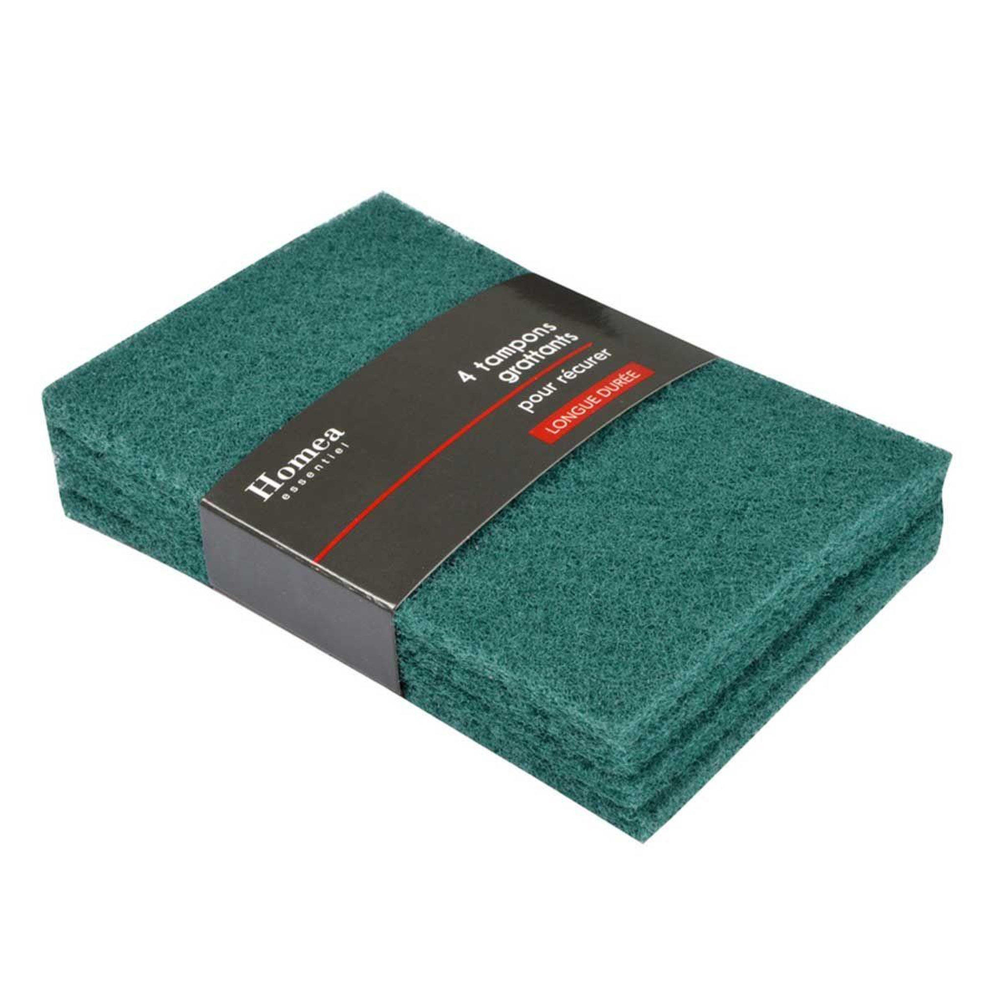Voir la diapositive 2 : HOMEA Lot de 4 tampons grattants  récurer  15cm vert