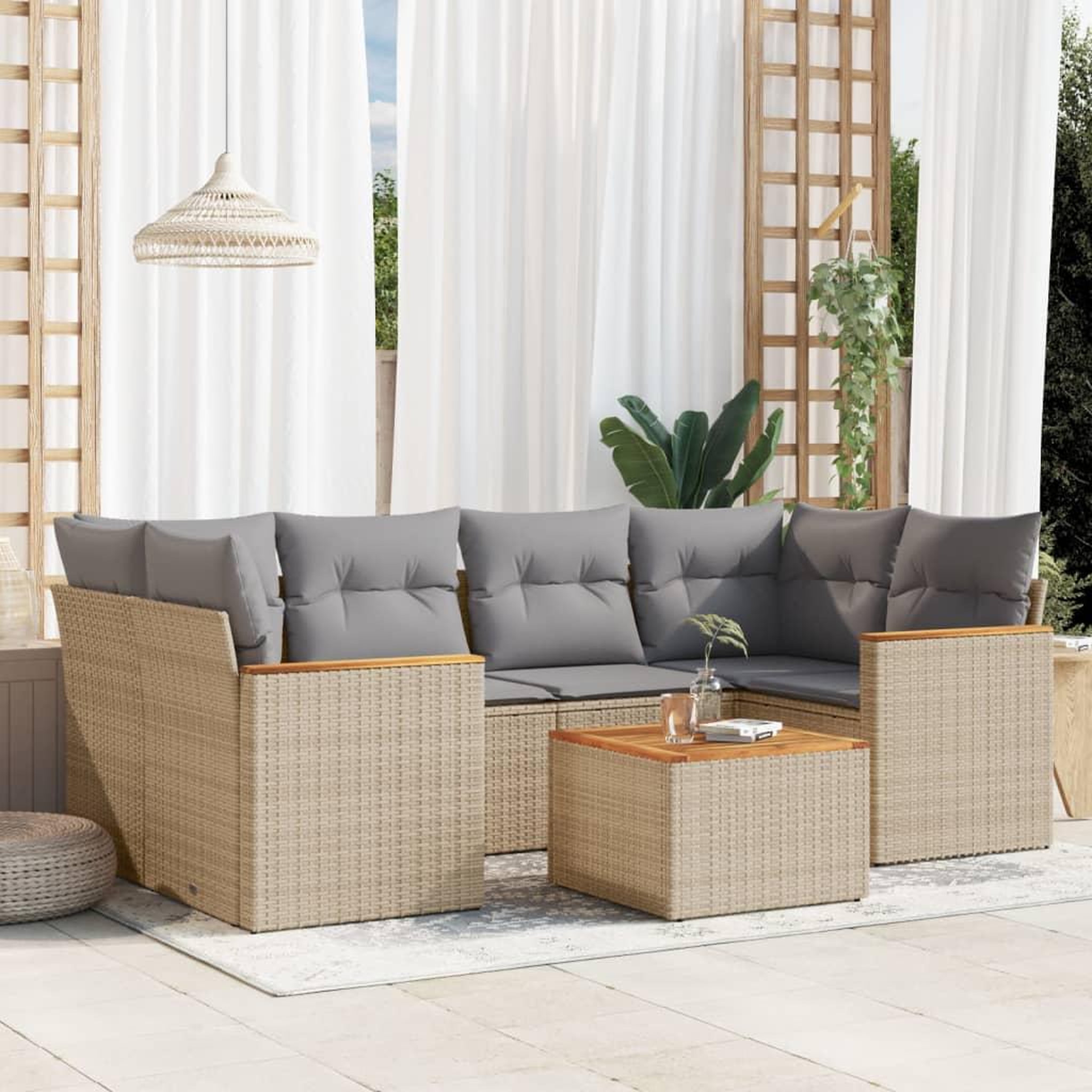 VIDAXL Salon de jardin avec coussins 7 pcs beige resine tressee
