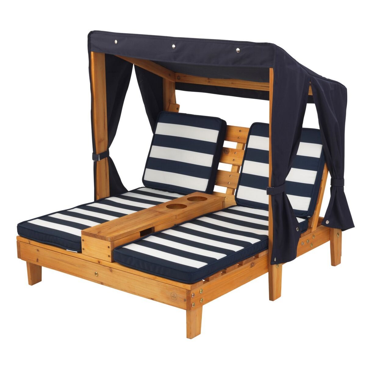 Kidkraft Double chaise longue avec porte-gobelets - Miel et bleu marine