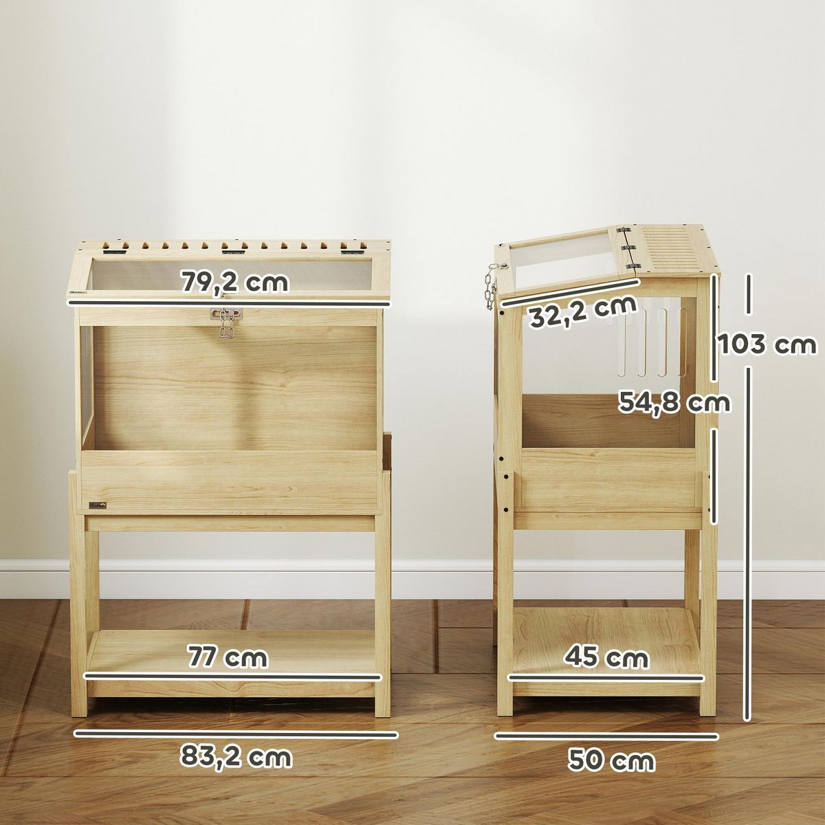 PAWHUT Cage à hamster rongeur en bois - toit ouvrant verrouillable, fenêtres acrylique, étagère - dim. 83 x 50 x 103 cm - MDF effet bois