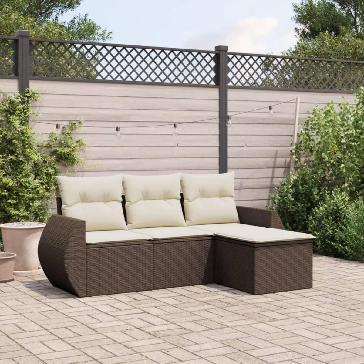 VIDAXL Salon de jardin 4 pcs avec coussins marron resine tressee