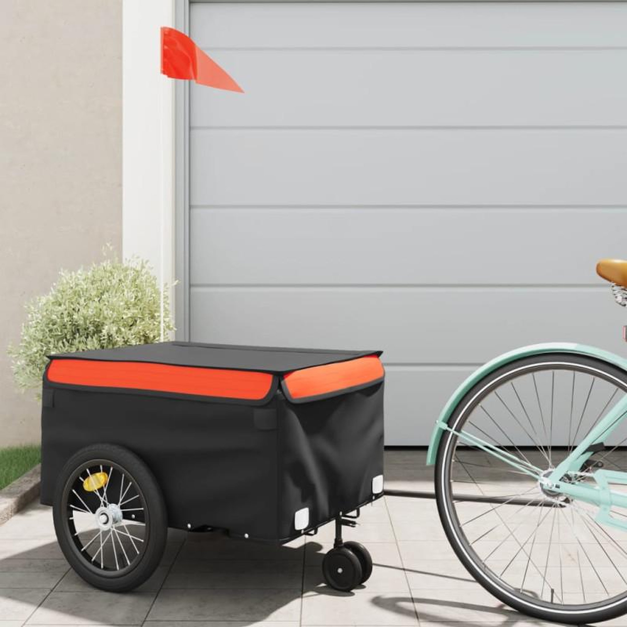 VIDAXL Remorque de vélo noir et orange 45 kg fer