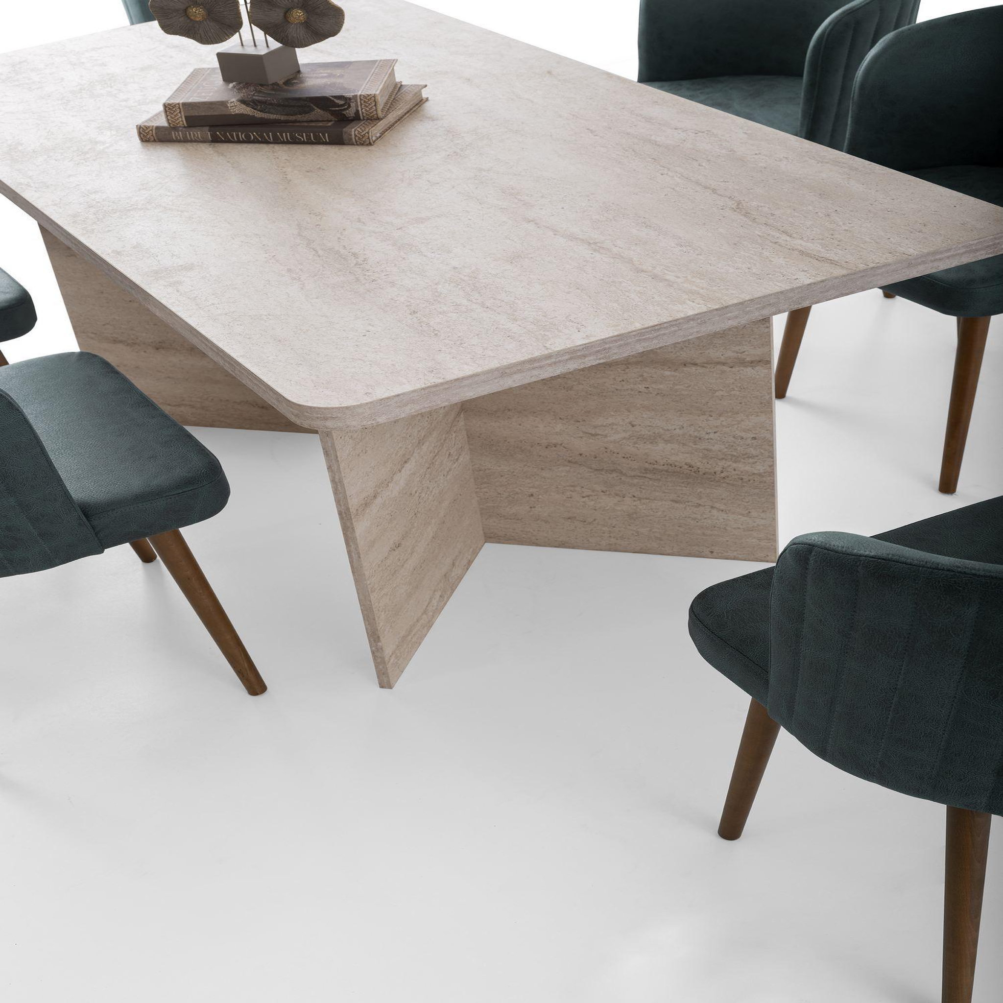 Voir la diapositive 3 : Habitat et Jardin Table à manger en bois  lizzard  180 x 90 x 77 cm - travertin