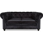 Paris Prix Canapé 2 Places Velours  Chesterfield  158cm Noir