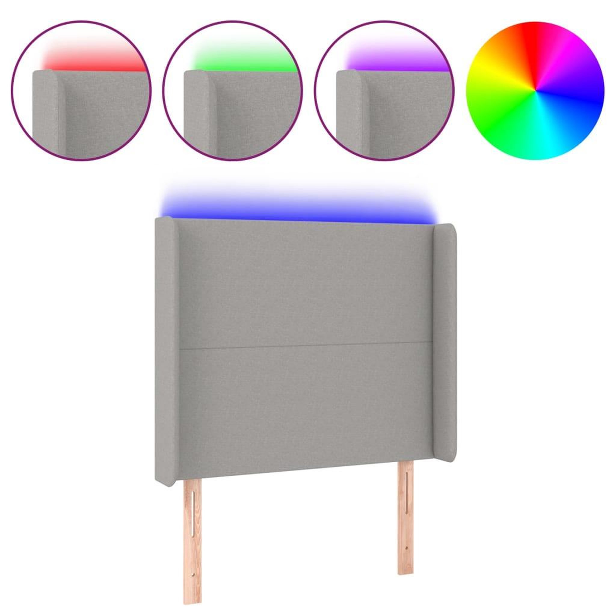 Voir la diapositive 2 : VIDAXL Tete de lit a LED Gris clair 103x16x118/128 cm Tissu