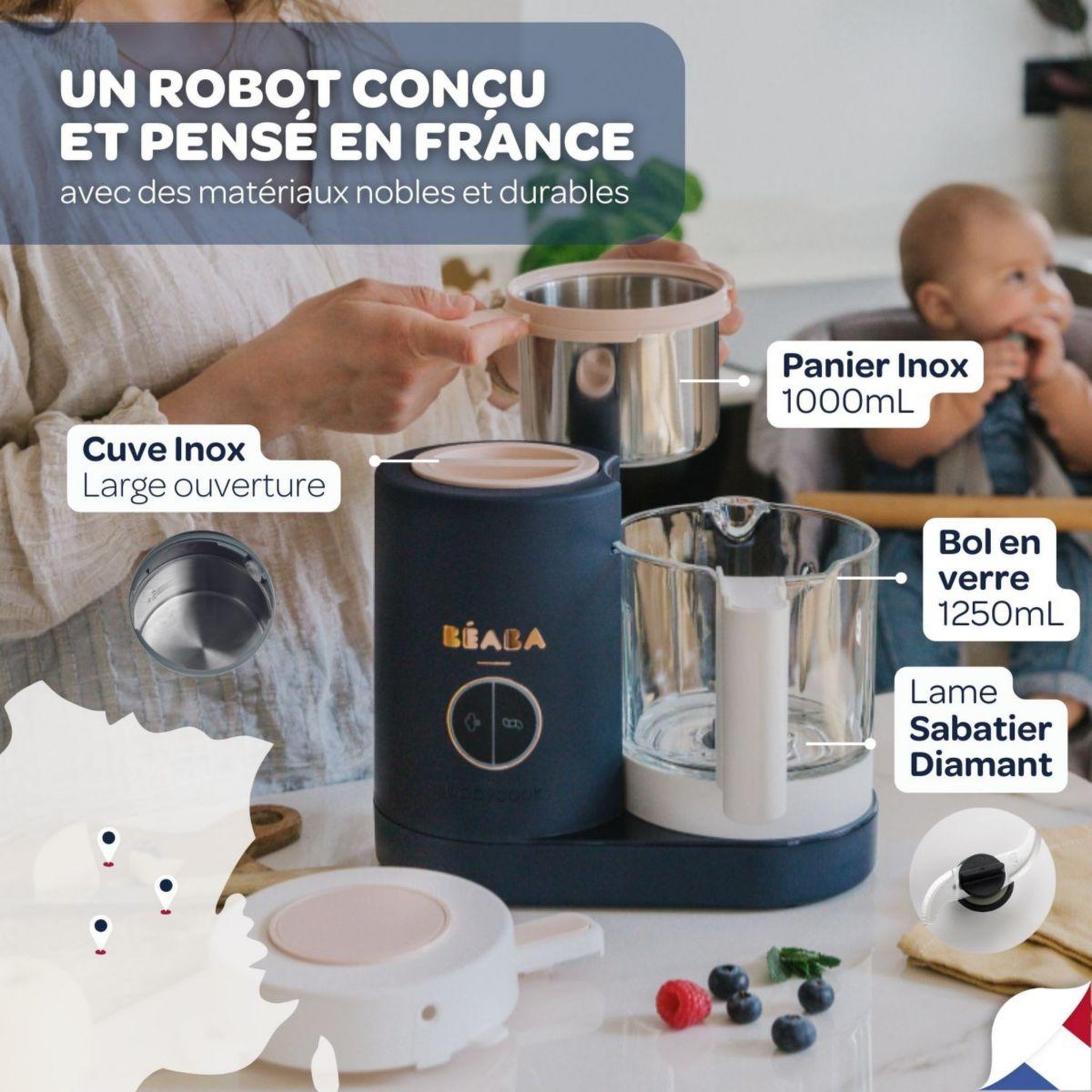 Voir la diapositive 5 : BEABA Mixeur cuiseur bébé babycook neo night blue