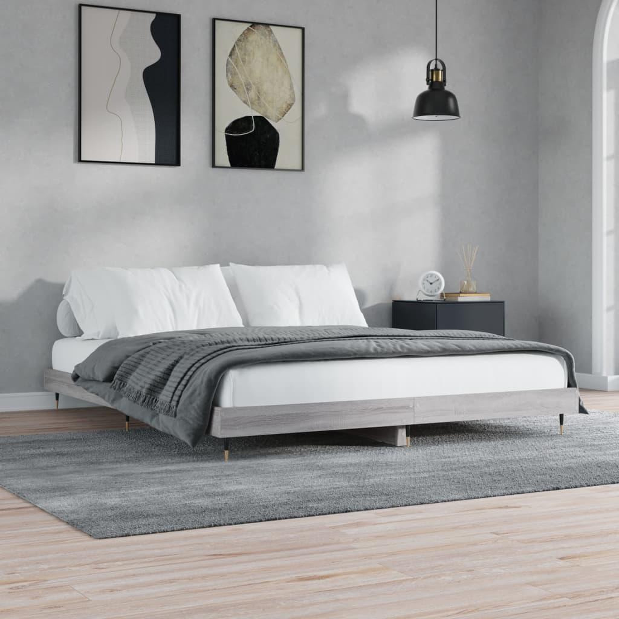 Voir la diapositive 3 : VIDAXL Cadre de lit sans matelas sonoma gris 160x200cm bois ingenierie