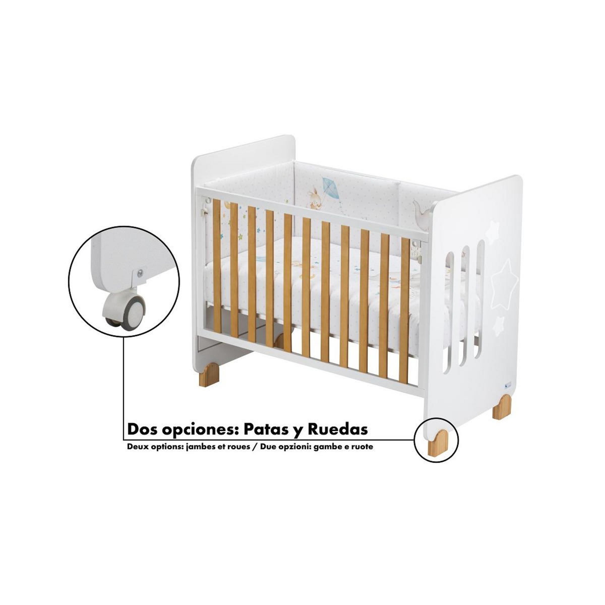 INTERBABY Lit Bébé Star Nature  and  Parure de lit 2 Pcs. elefant Bleu