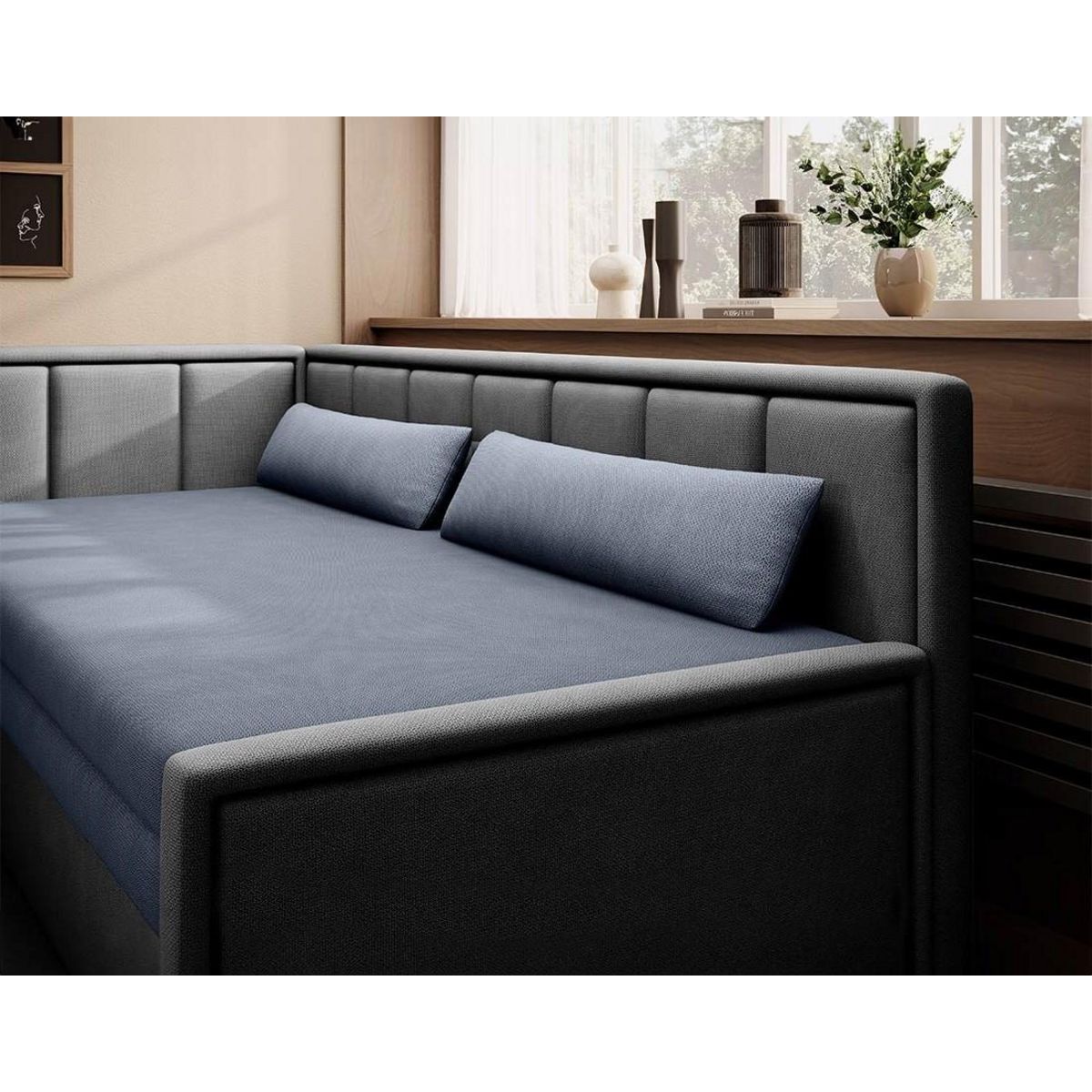 BEST MOBILIER James - canapé 3 places gauche convertible avec coffre en velours