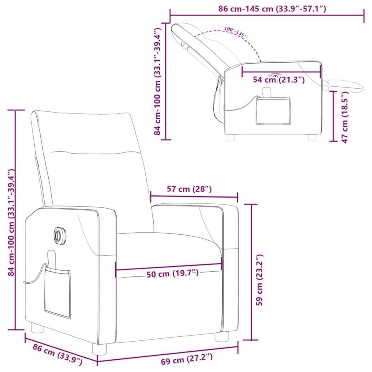 VIDAXL Fauteuil inclinable de massage electrique creme tissu