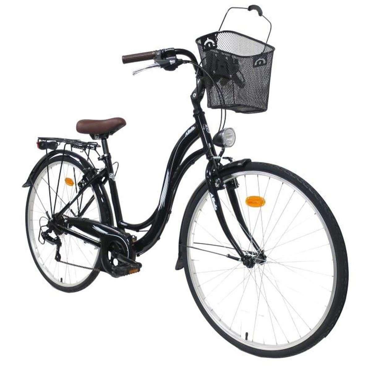 Vélo VTC 28'' Cadre Rigide Femme  ALIZEE avec cadre en aluminium  - 7 vitesses - équipé Shimano et panier clipsable