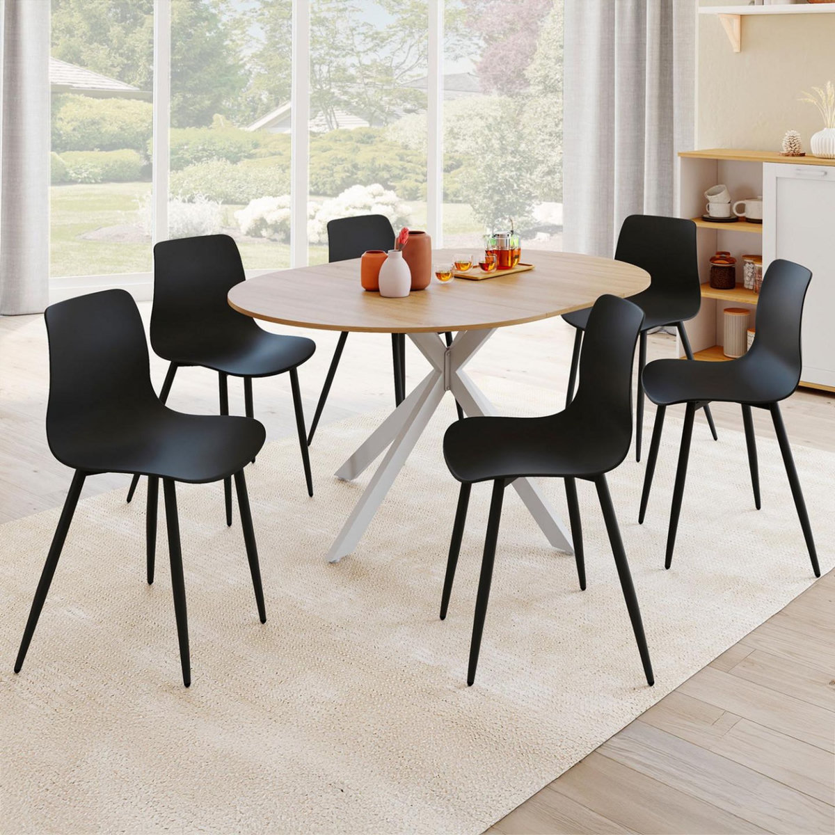 ID MARKET Lot de 6 chaises en polypropylène KIARA noires avec pieds en métal