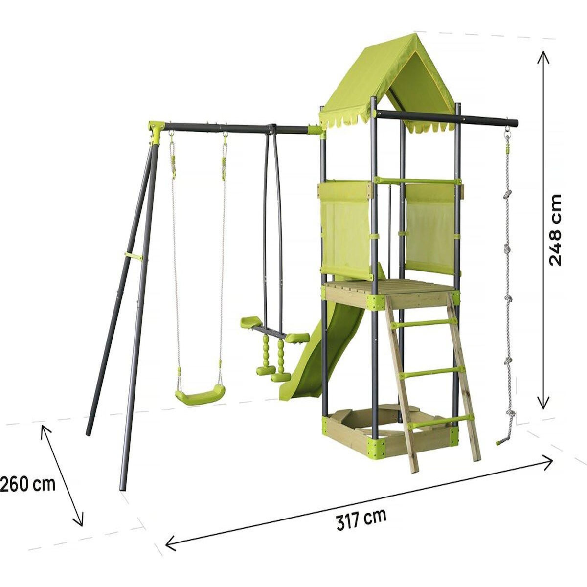 Habitat et Jardin Aire de jeu portique en métal avec toboggan et bac a sable  Sohane   - Vert