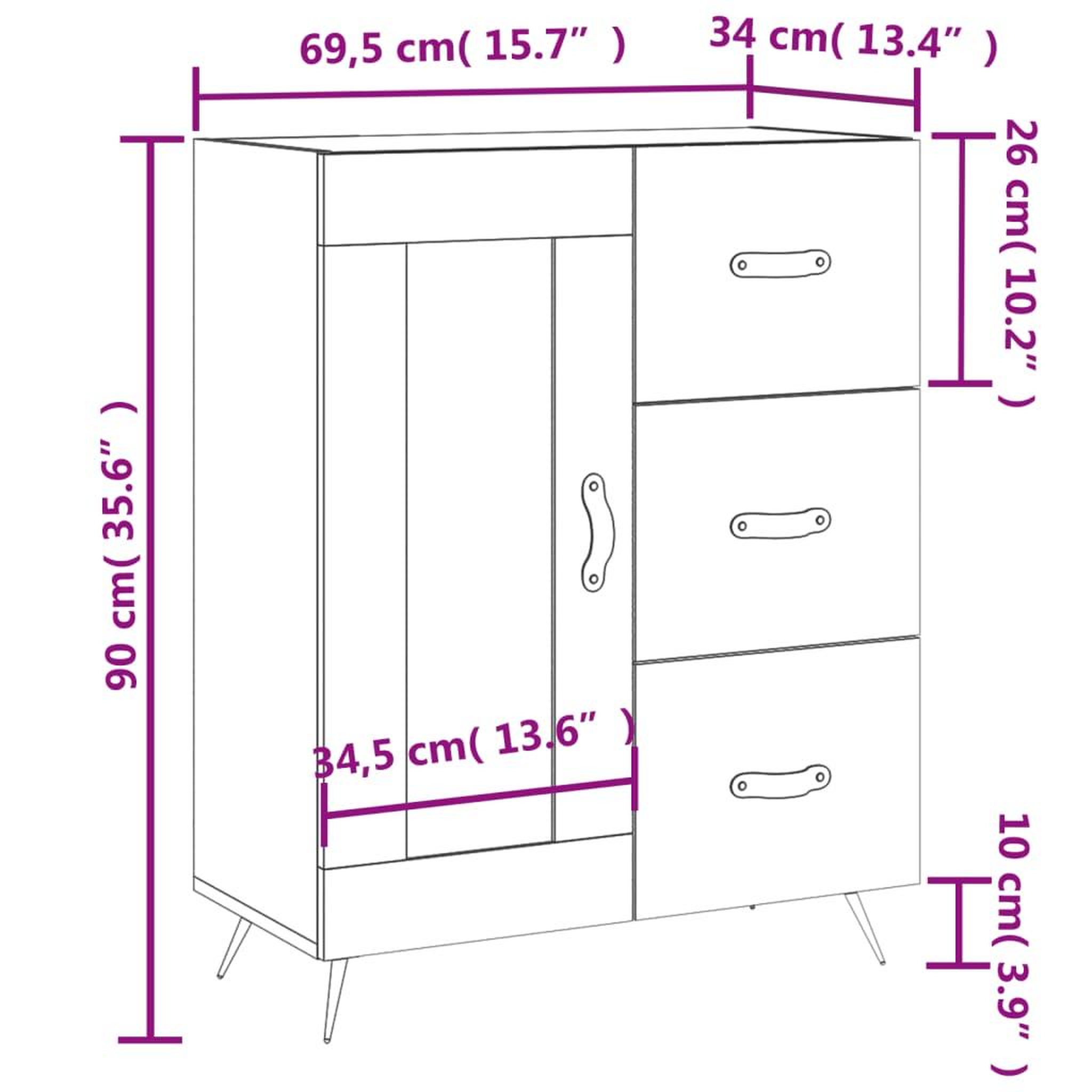 Voir la diapositive 6 : VIDAXL Buffet Blanc brillant 69,5x34x90 cm Bois d'ingenierie