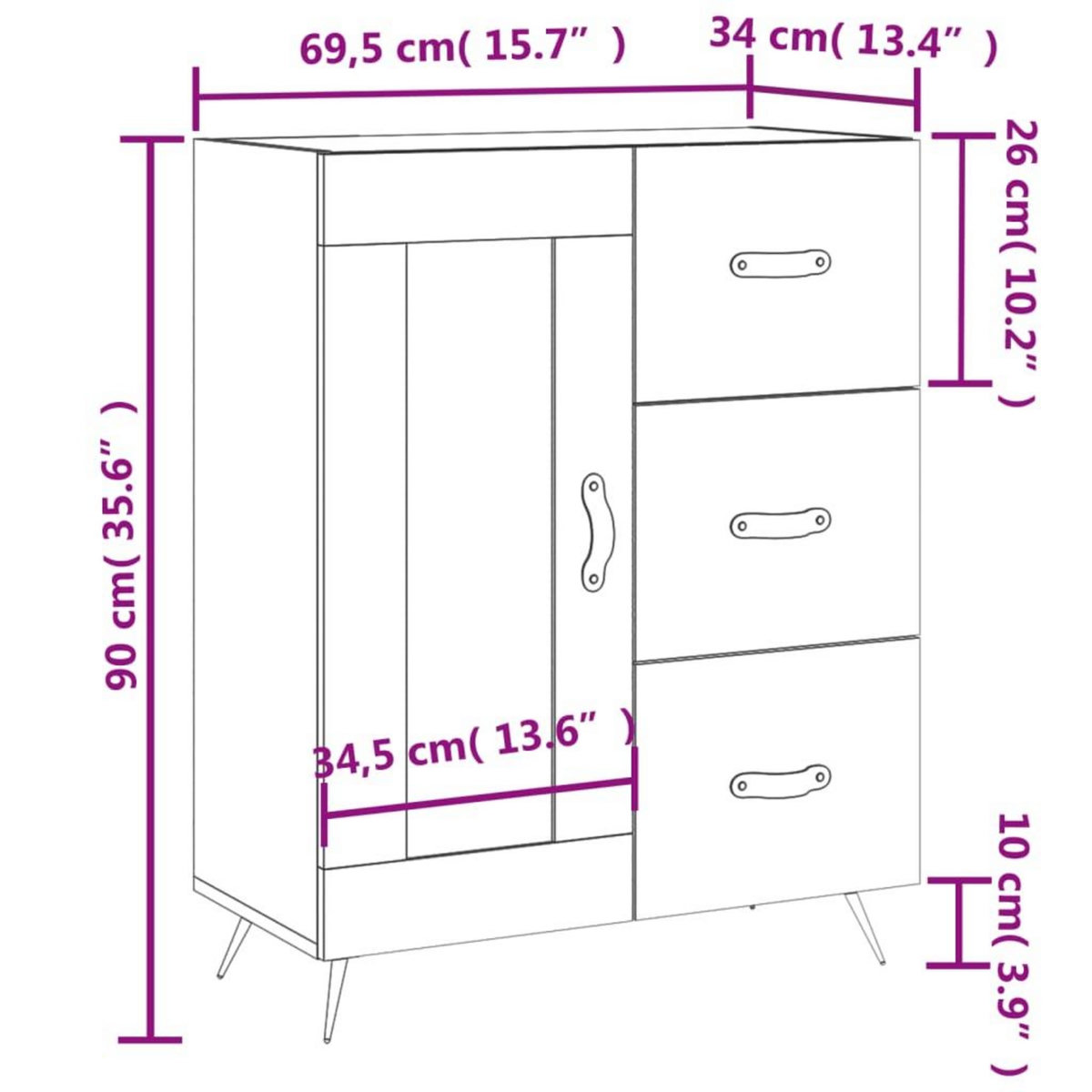 VIDAXL Buffet Blanc brillant 69,5x34x90 cm Bois d'ingenierie