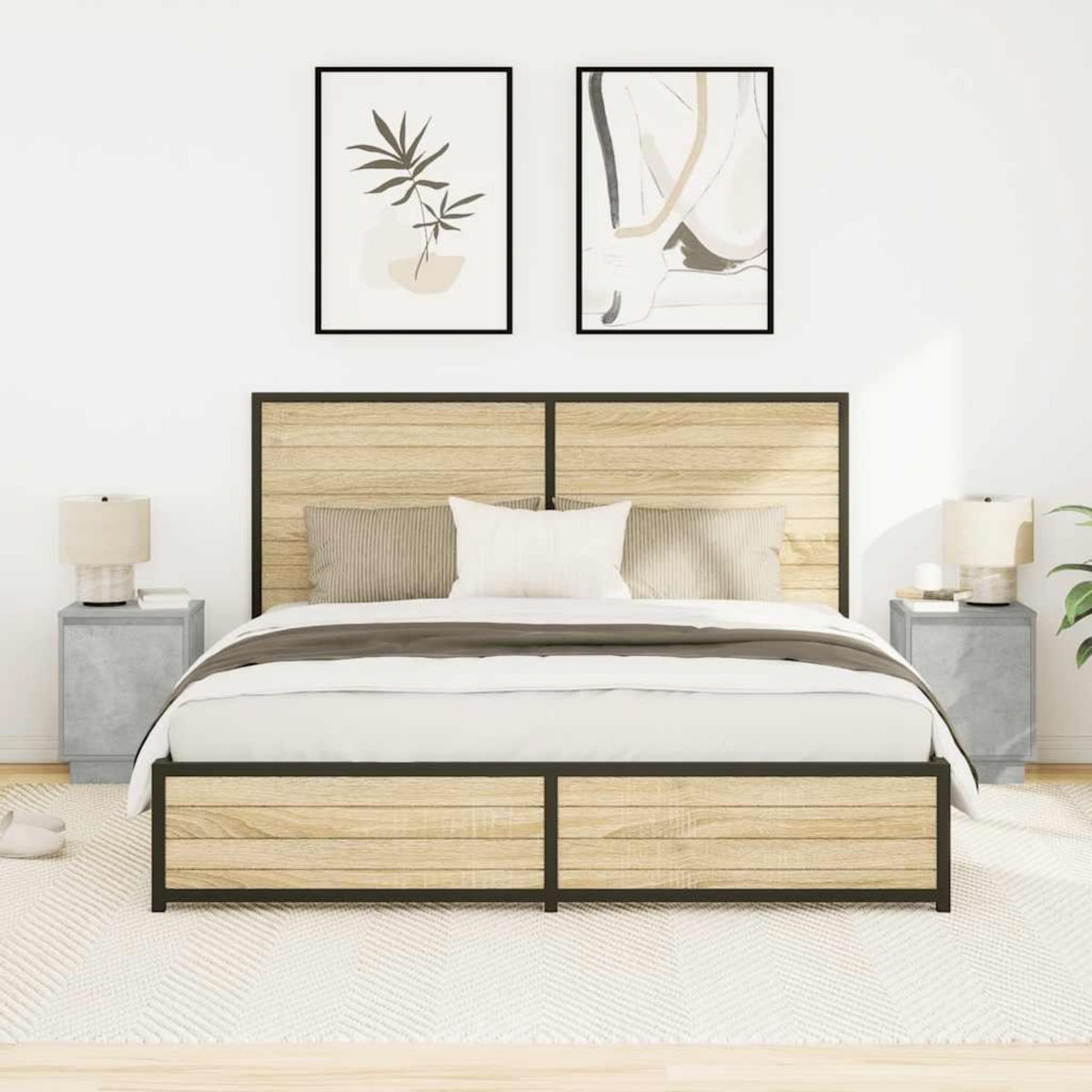 VIDAXL Tables de chevet avec lumieres LED 2 pcs gris beton 38x34x50 cm