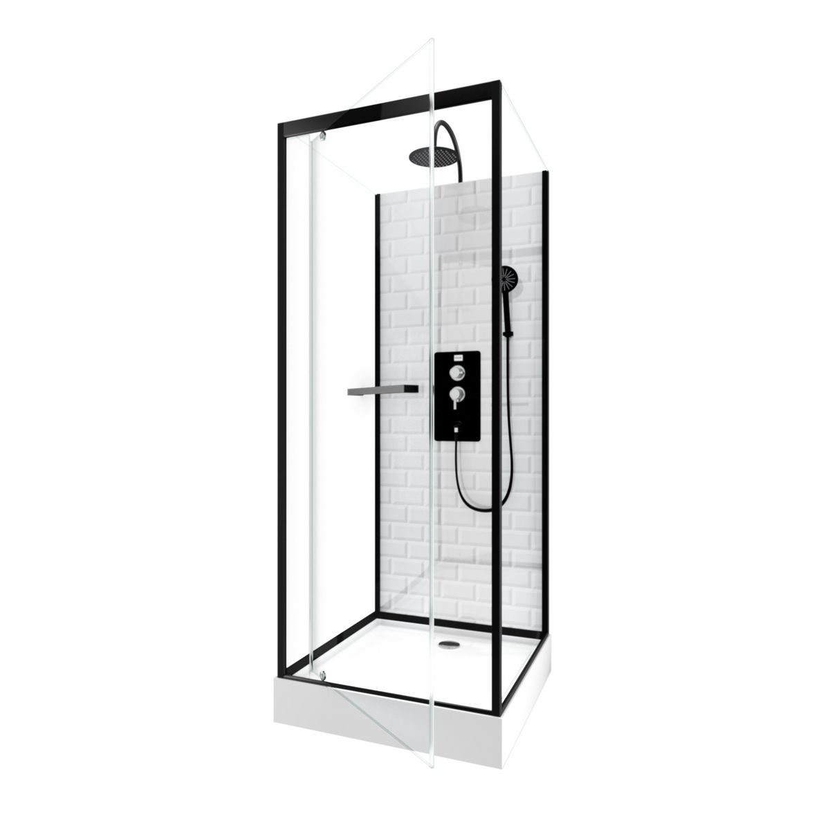 Aurlane Cabine de douche carré à motif carreaux de métro blanc 80x80 cm