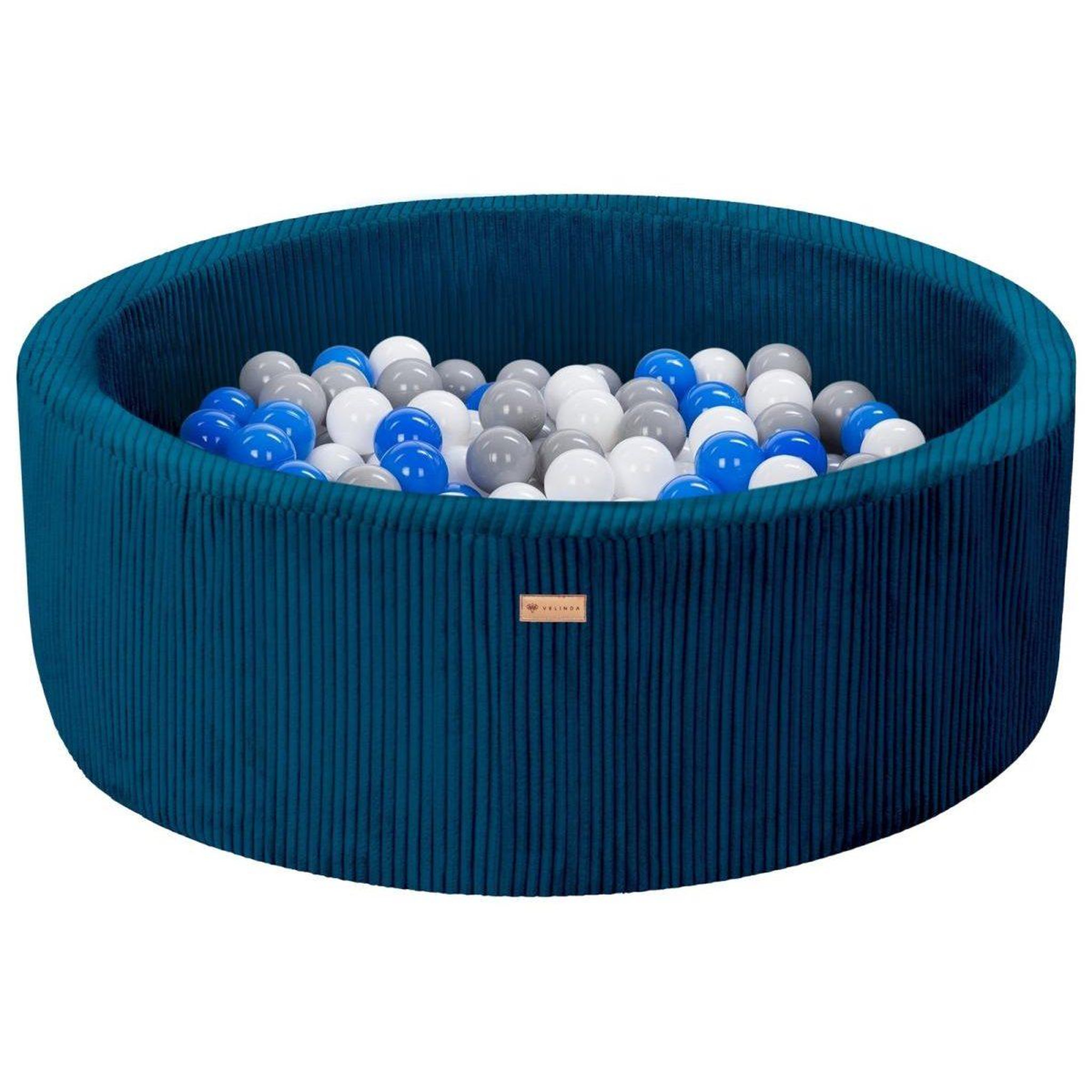 VELINDA Piscine à balles en velours côtelé avec 200 balles, diamètre env. 90 cm — bleu marine